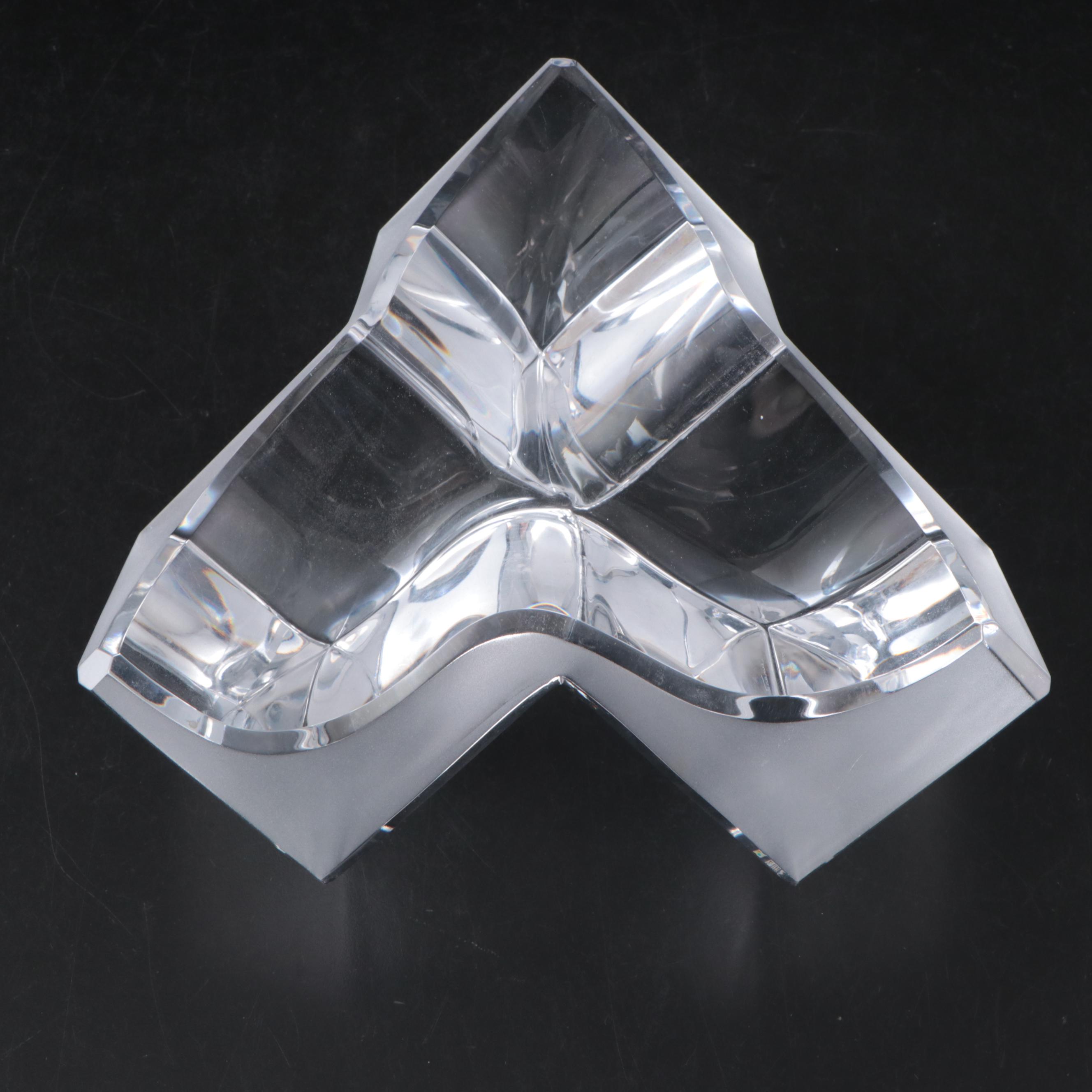 Daum of France Crystal Cube Ashtray with Blue Marble