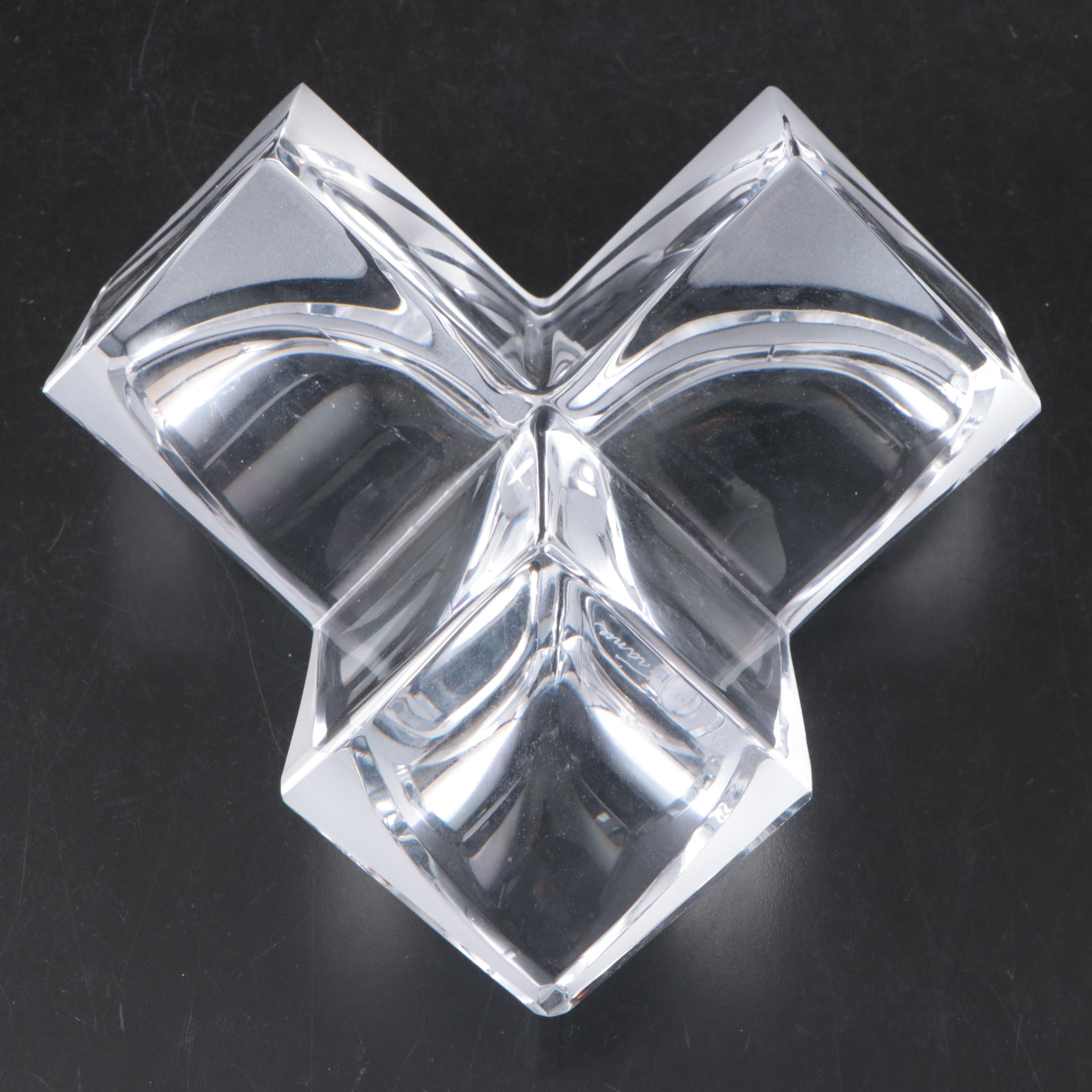 Daum of France Crystal Cube Ashtray with Blue Marble