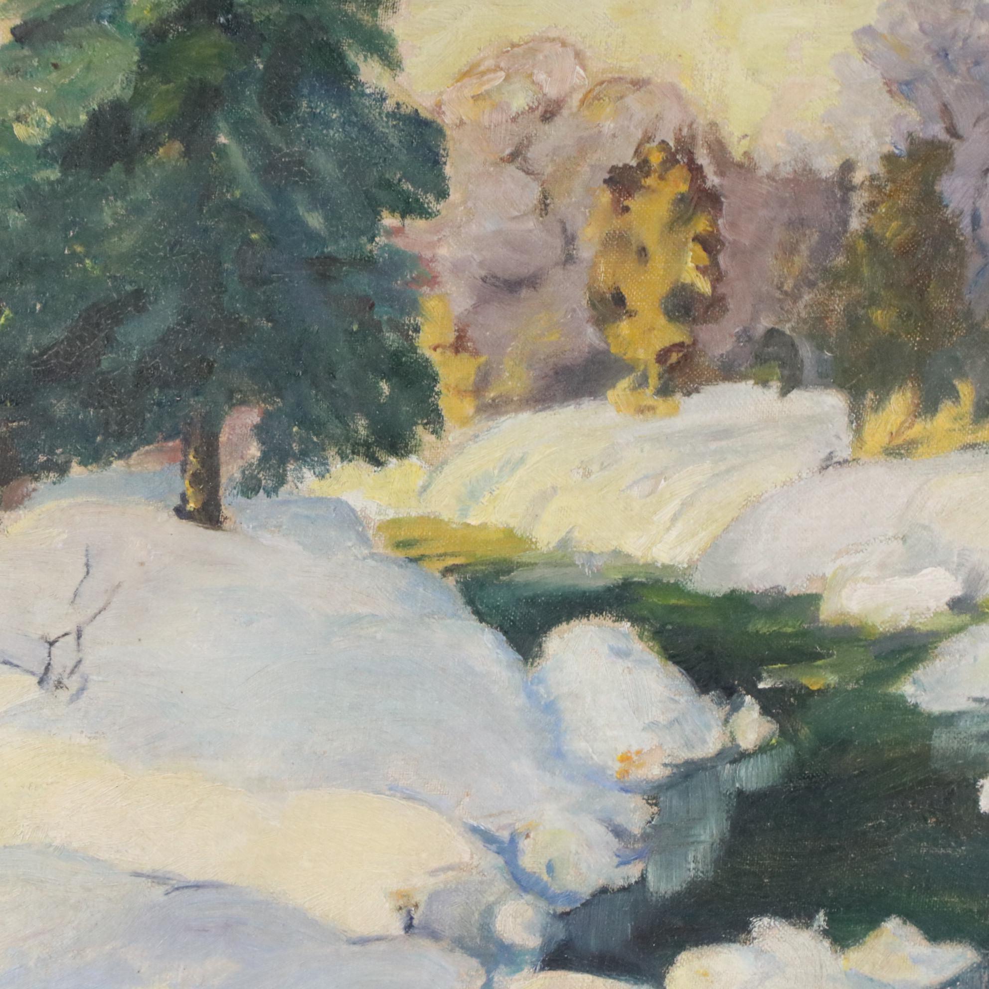 Modernist Oil Painting of Wintry Landscape, Early–Mid 20th Century