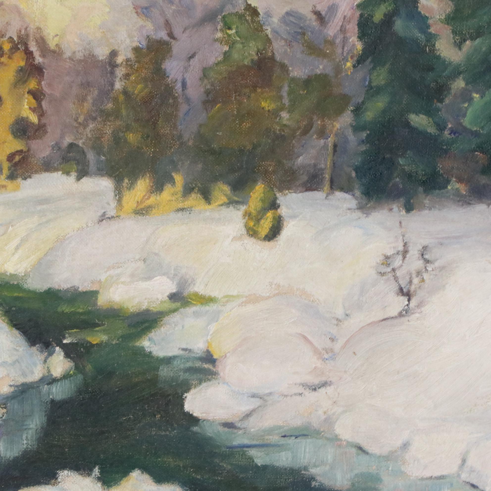 Modernist Oil Painting of Wintry Landscape, Early–Mid 20th Century