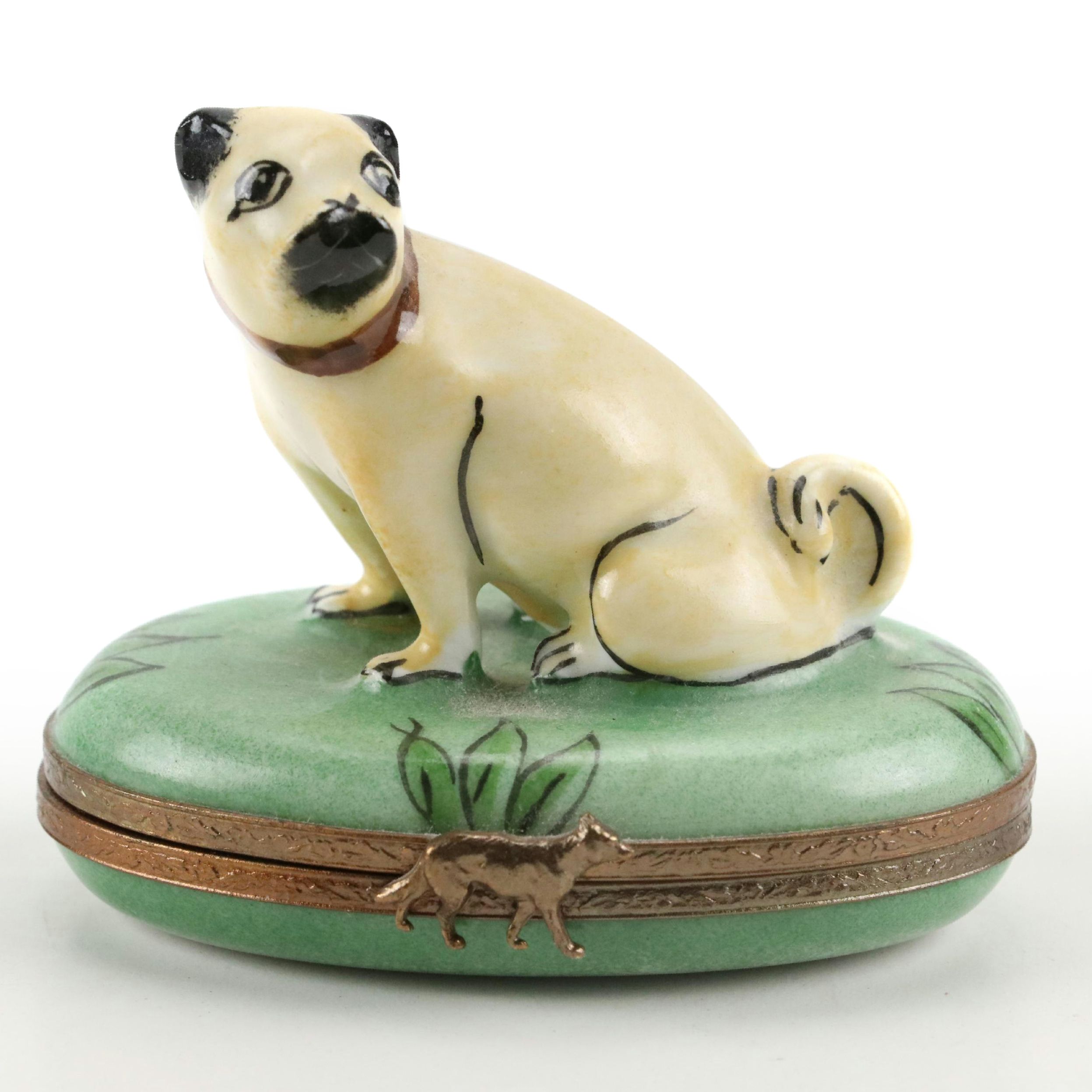 Hand-Painted Porcelain Pug Limoges Box