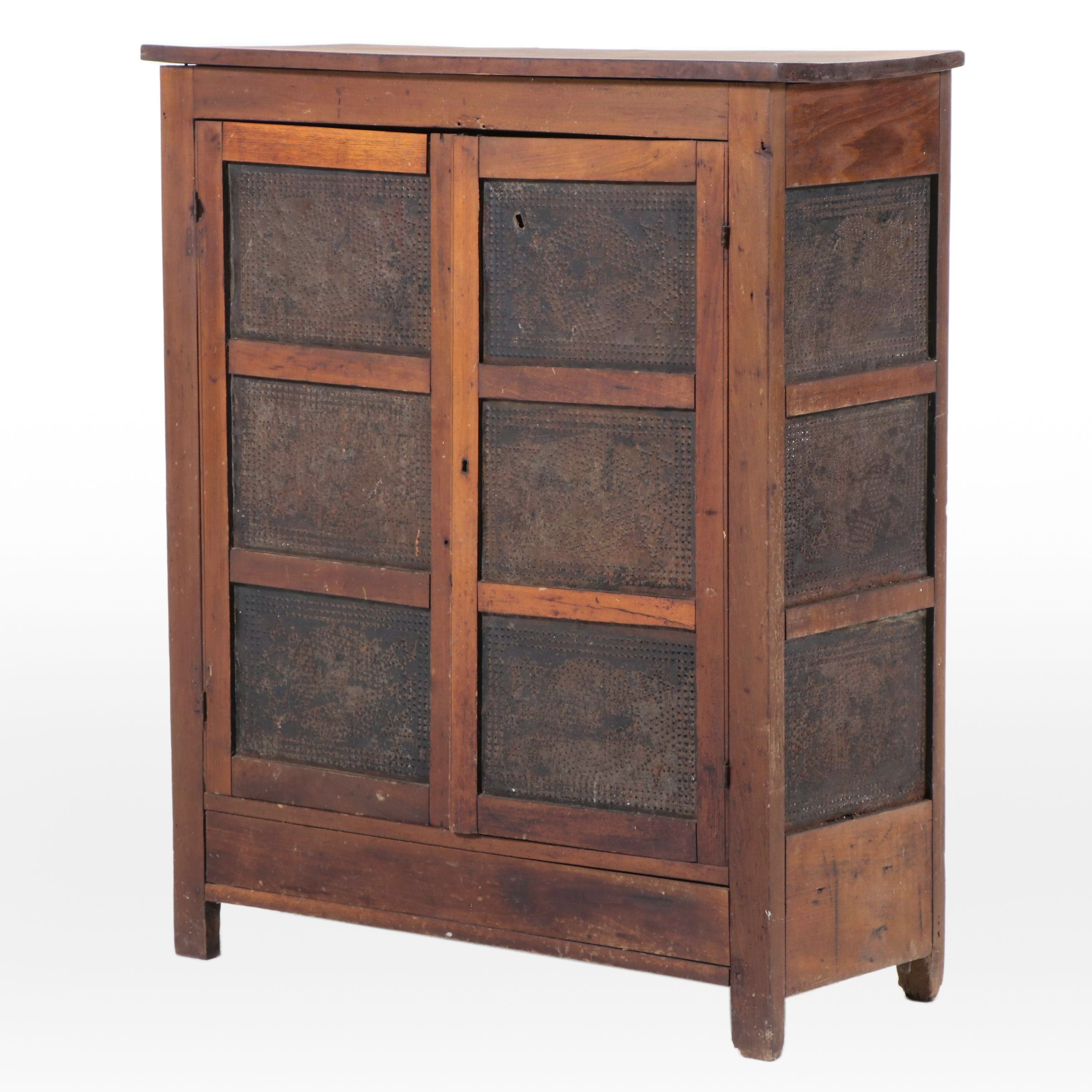 American Primitive Poplar and Oak Twelve-Tin Pie Safe, 19th Century