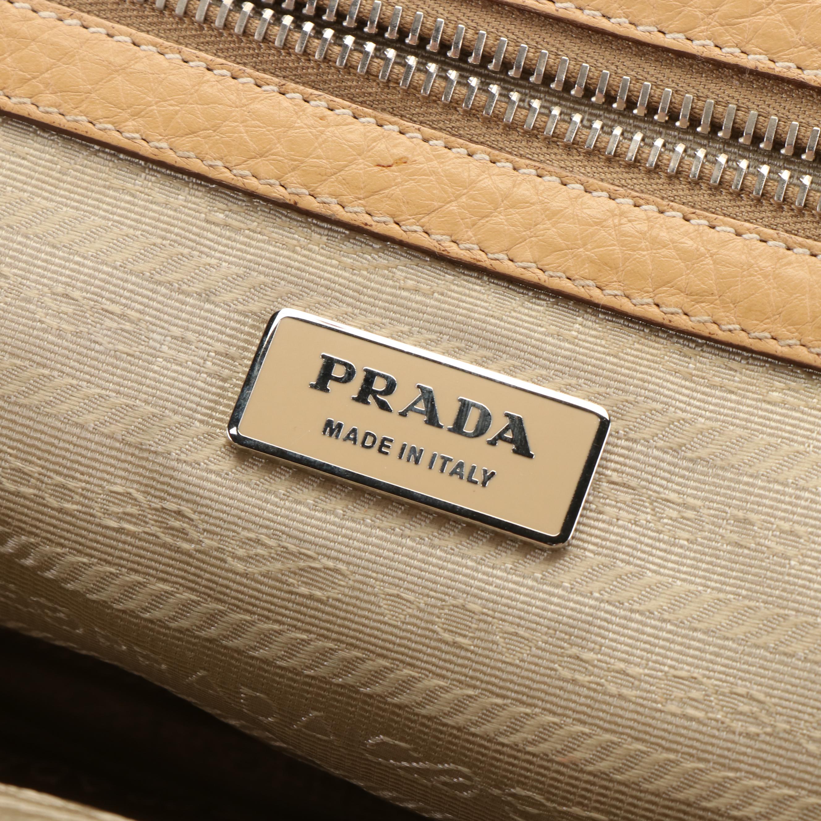 Prada Beige Pebbled Leather Cervo Bowler Satchel