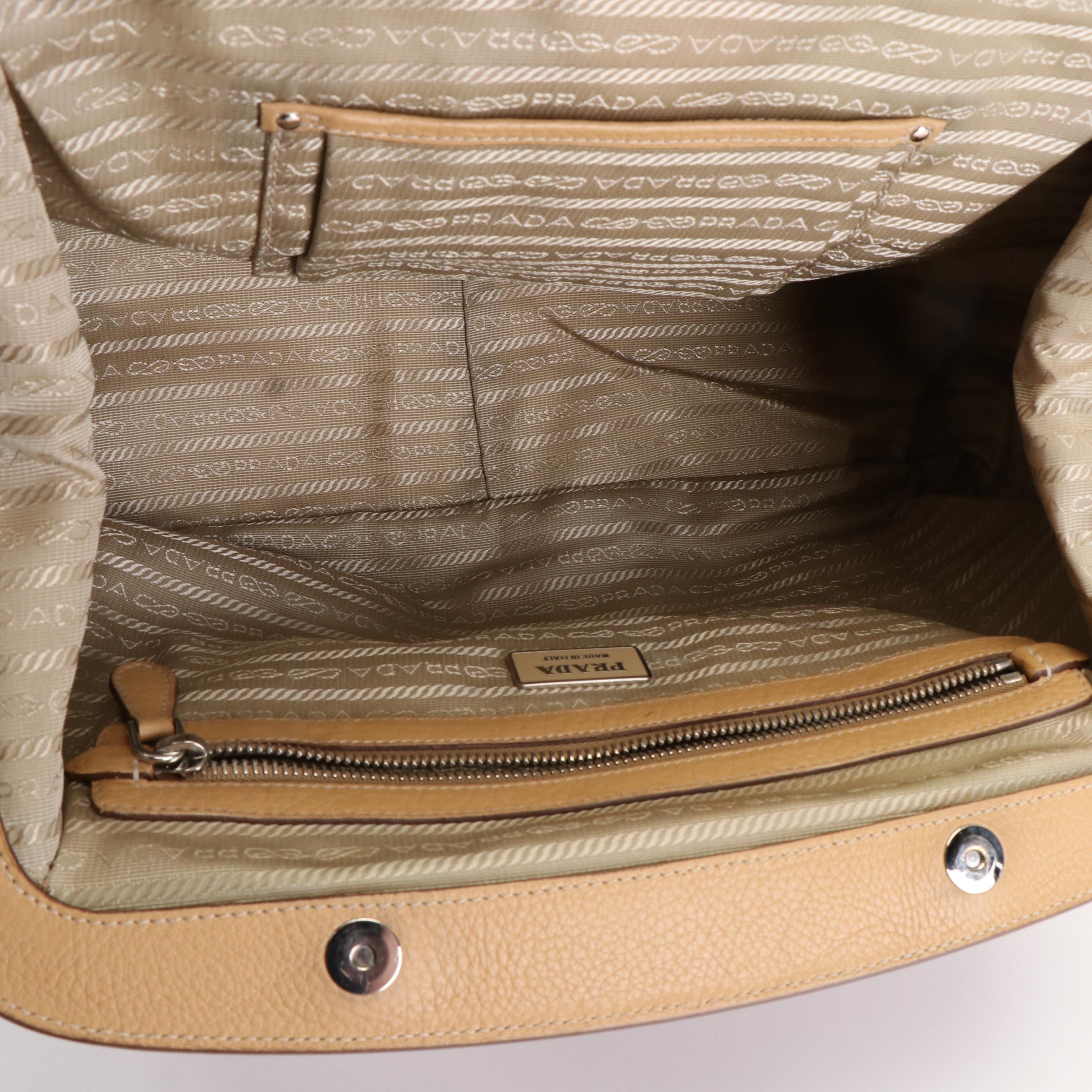 Prada Beige Pebbled Leather Cervo Bowler Satchel