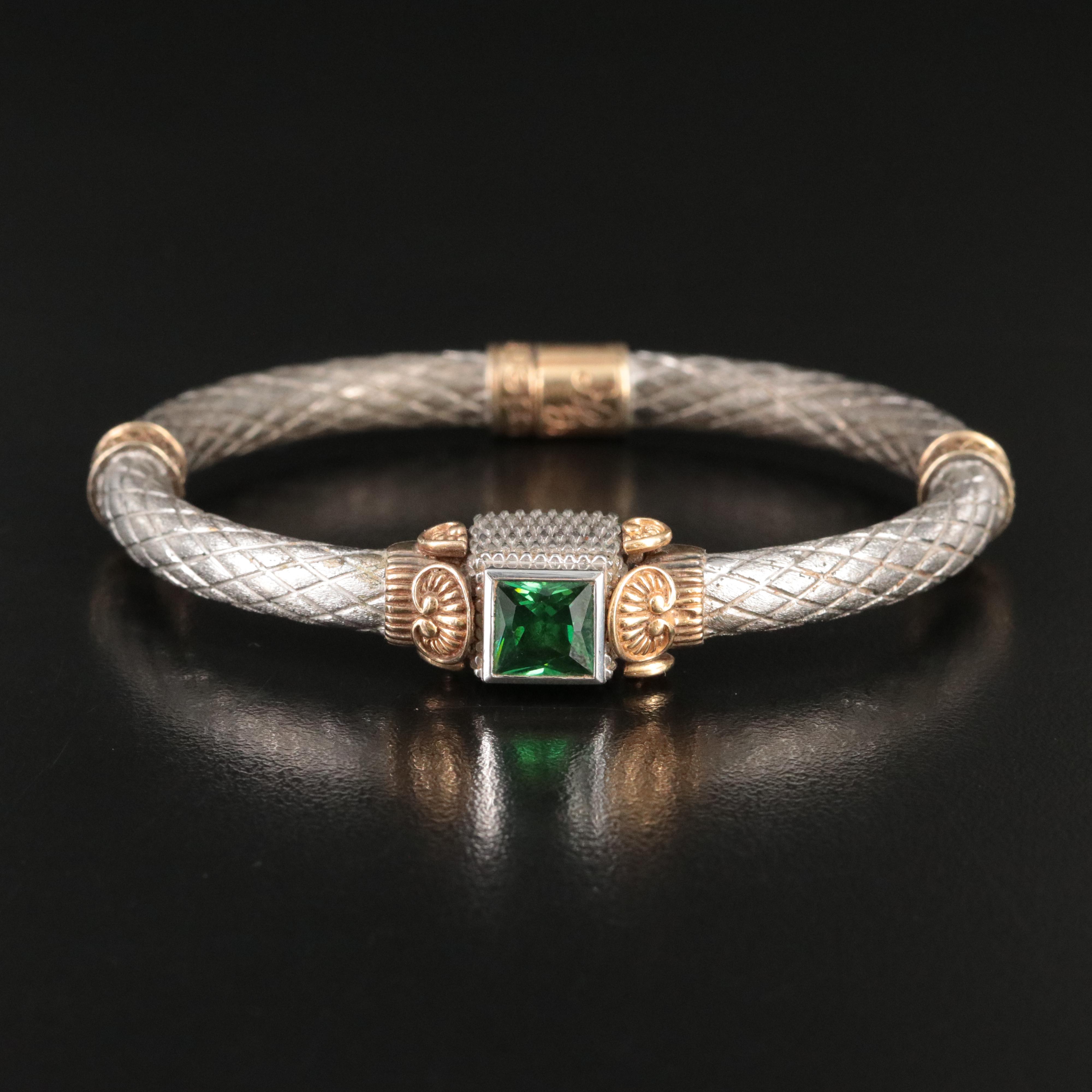 Goldman Kolber Caerleon Ceres Sterling, 14K and CZ Hinged Bracelet
