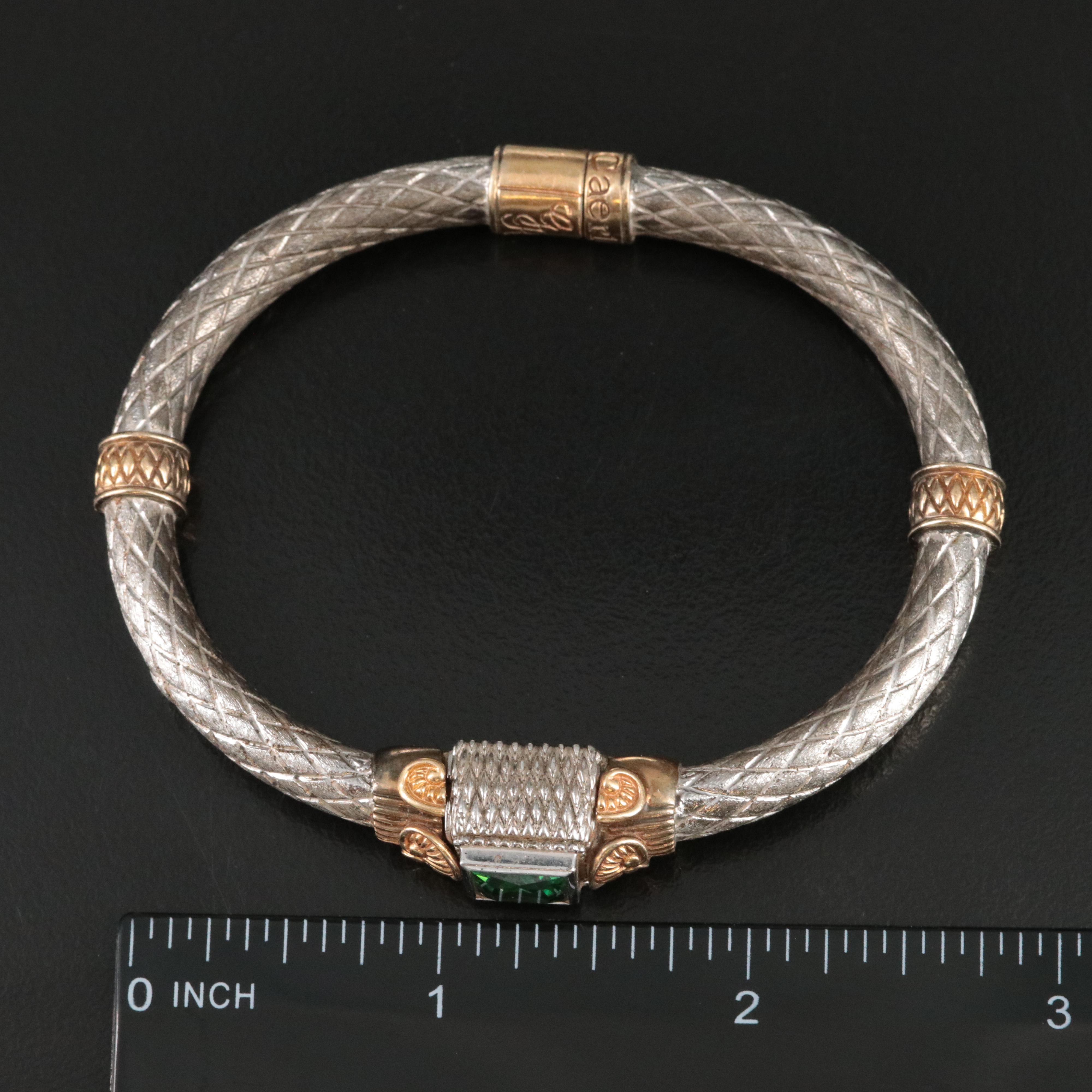Goldman Kolber Caerleon Ceres Sterling, 14K and CZ Hinged Bracelet
