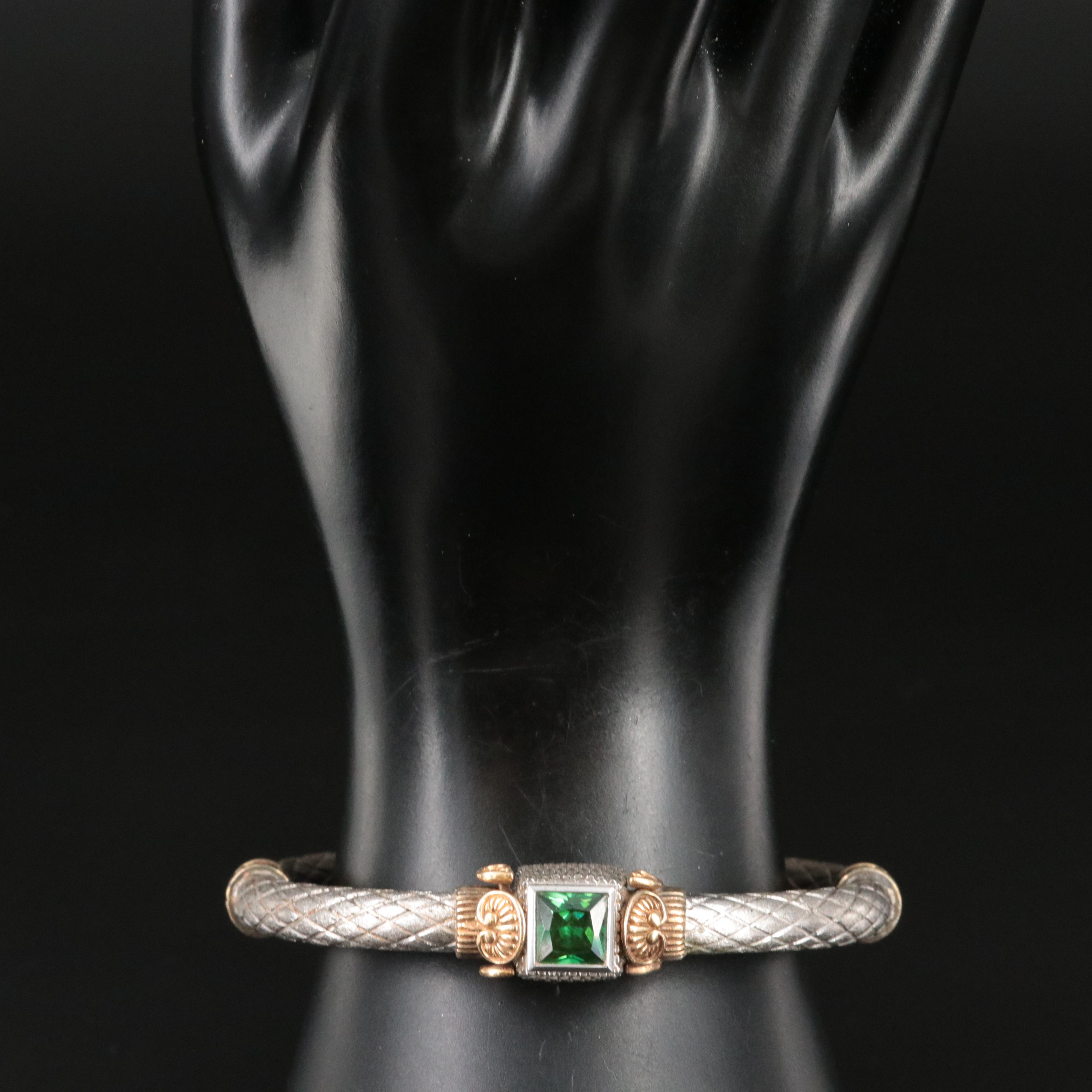 Goldman Kolber Caerleon Ceres Sterling, 14K and CZ Hinged Bracelet