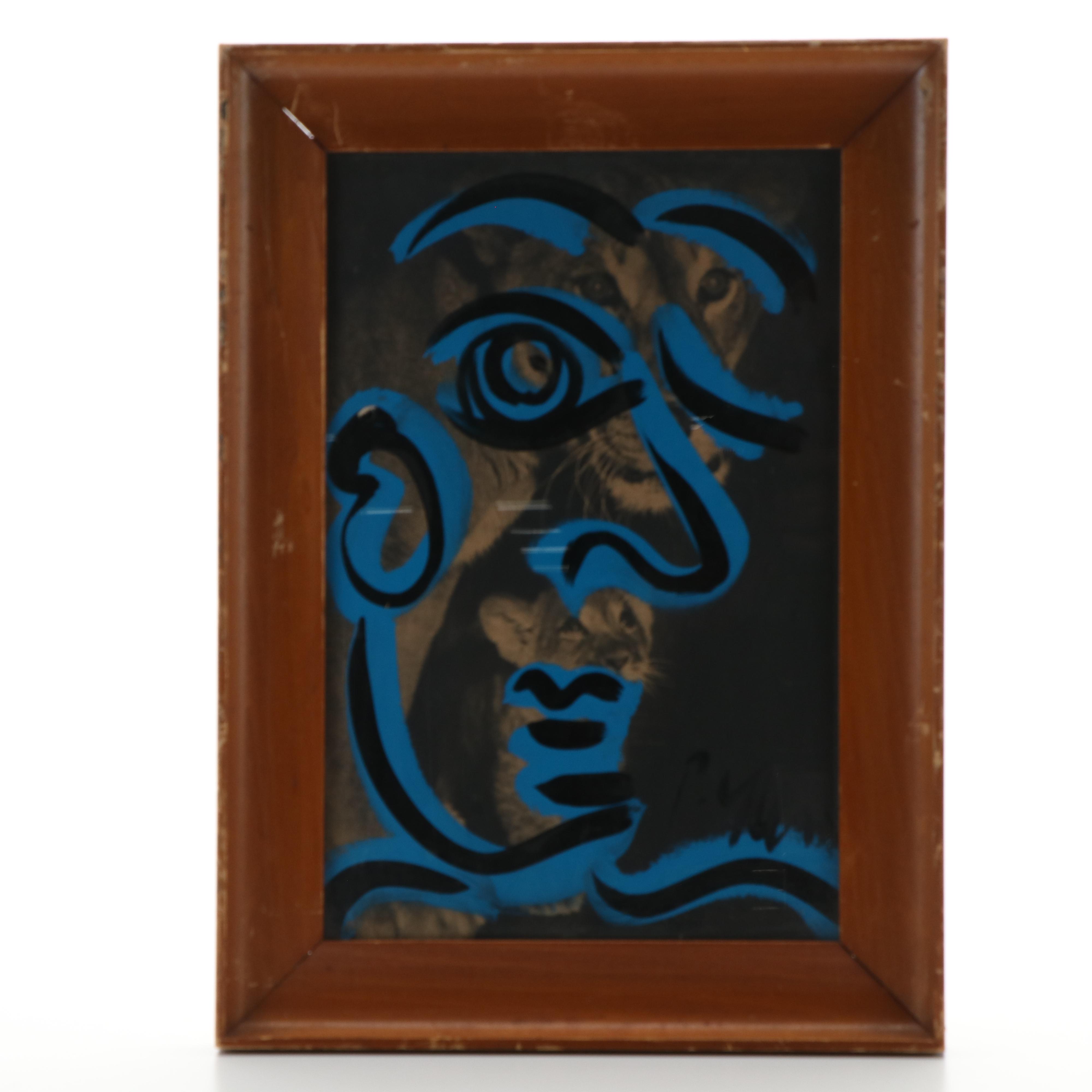 Peter Keil Abstract Acrylic Portrait Over Halftone of Lions