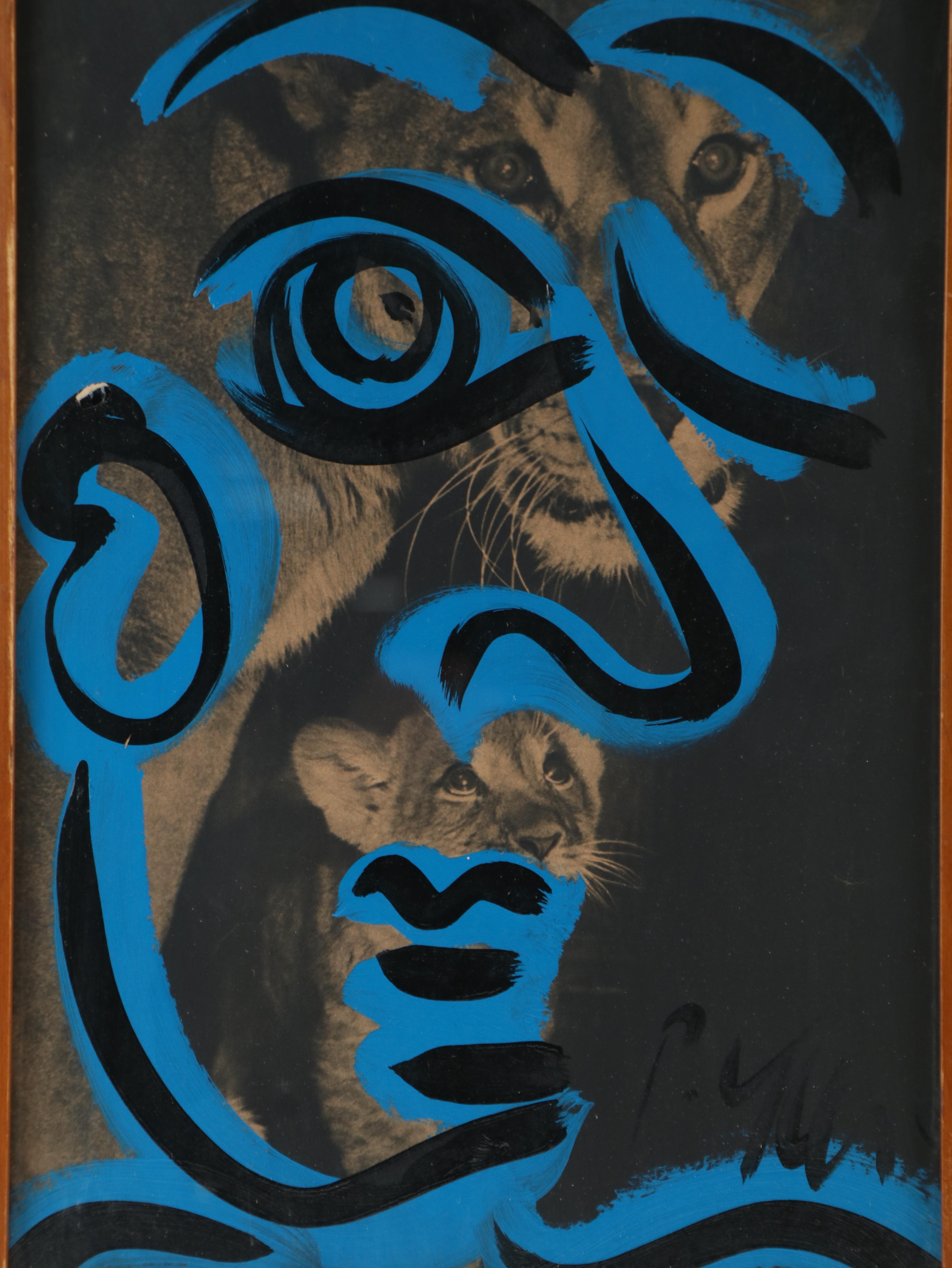 Peter Keil Abstract Acrylic Portrait Over Halftone of Lions