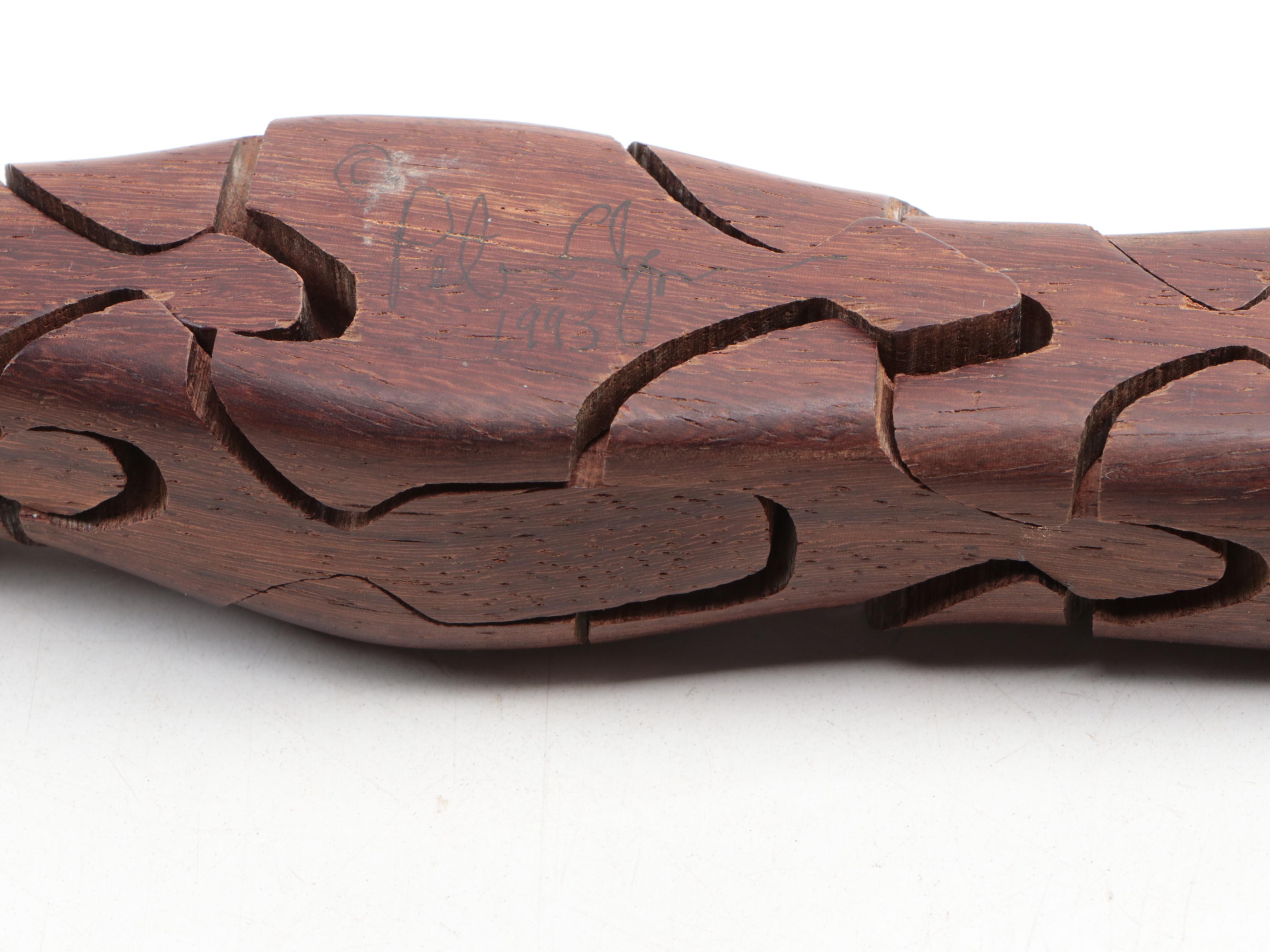 Wood Articulated Snake with Maui Turtle Ocarina and Wood Frog Guiro