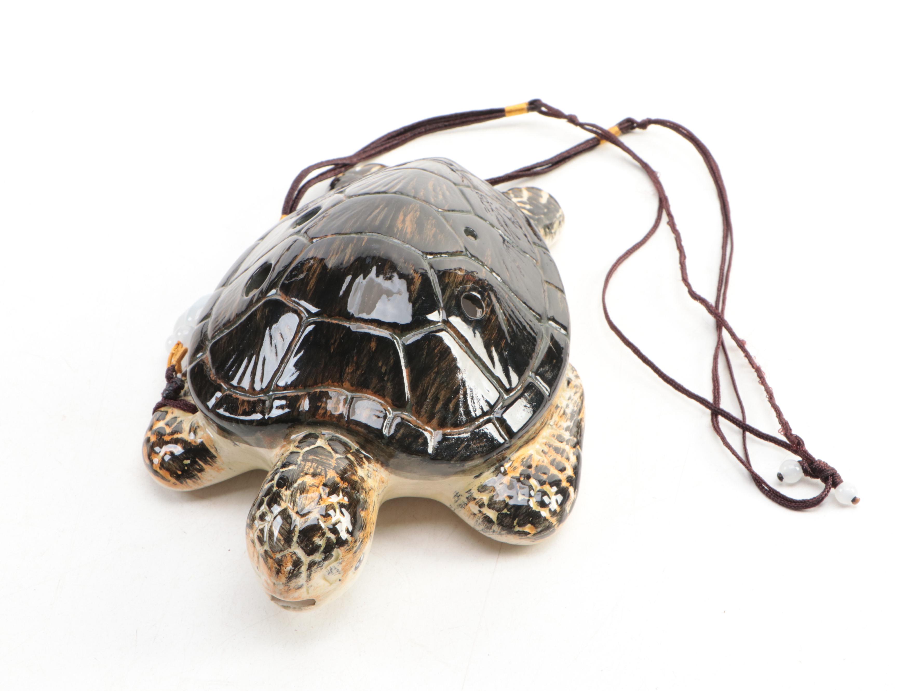 Wood Articulated Snake with Maui Turtle Ocarina and Wood Frog Guiro