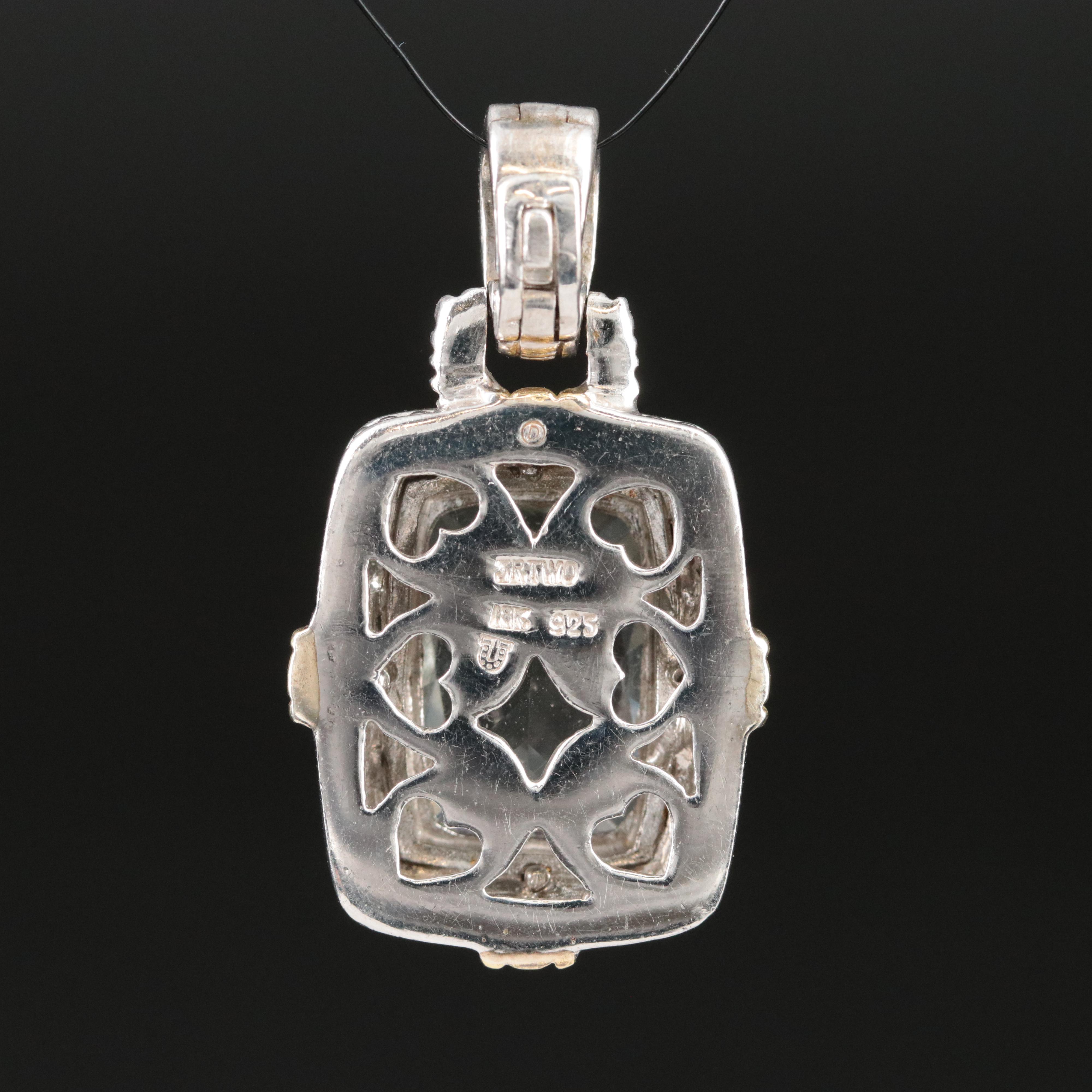 Judith Ripka Sterling Prasiolite and Diamond Enhancer Pendant with 18K Accents