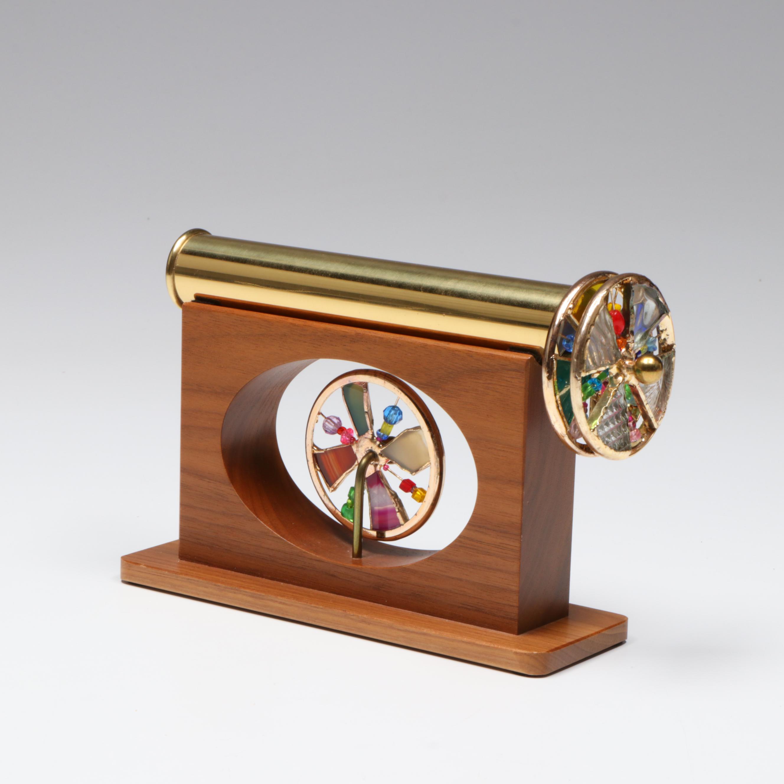 Sheryl Koch Brass Turning Wheel Kaleidoscope on Wood Stand, 2006