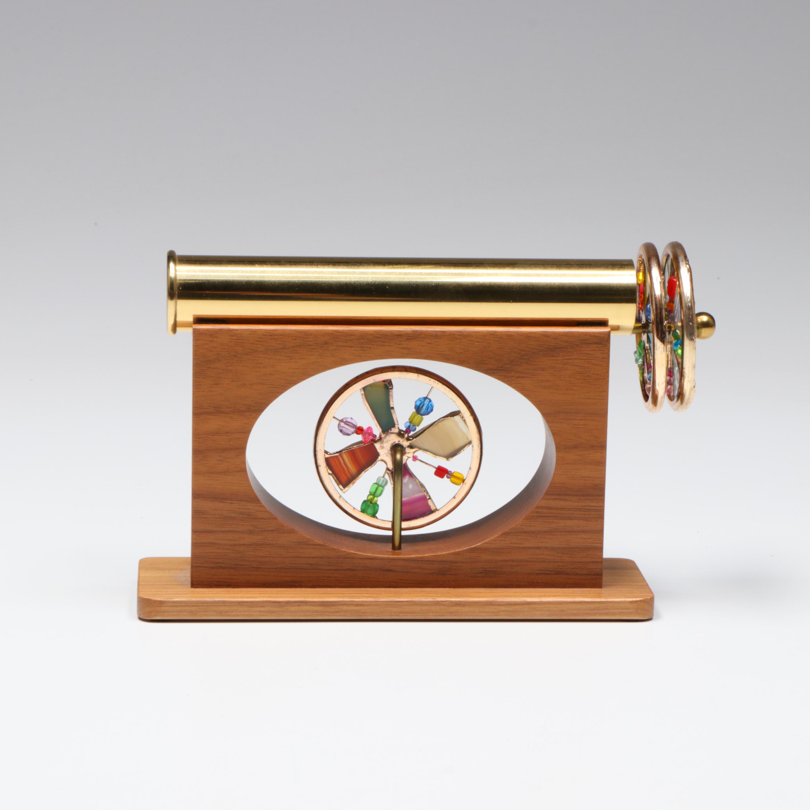 Sheryl Koch Brass Turning Wheel Kaleidoscope on Wood Stand, 2006