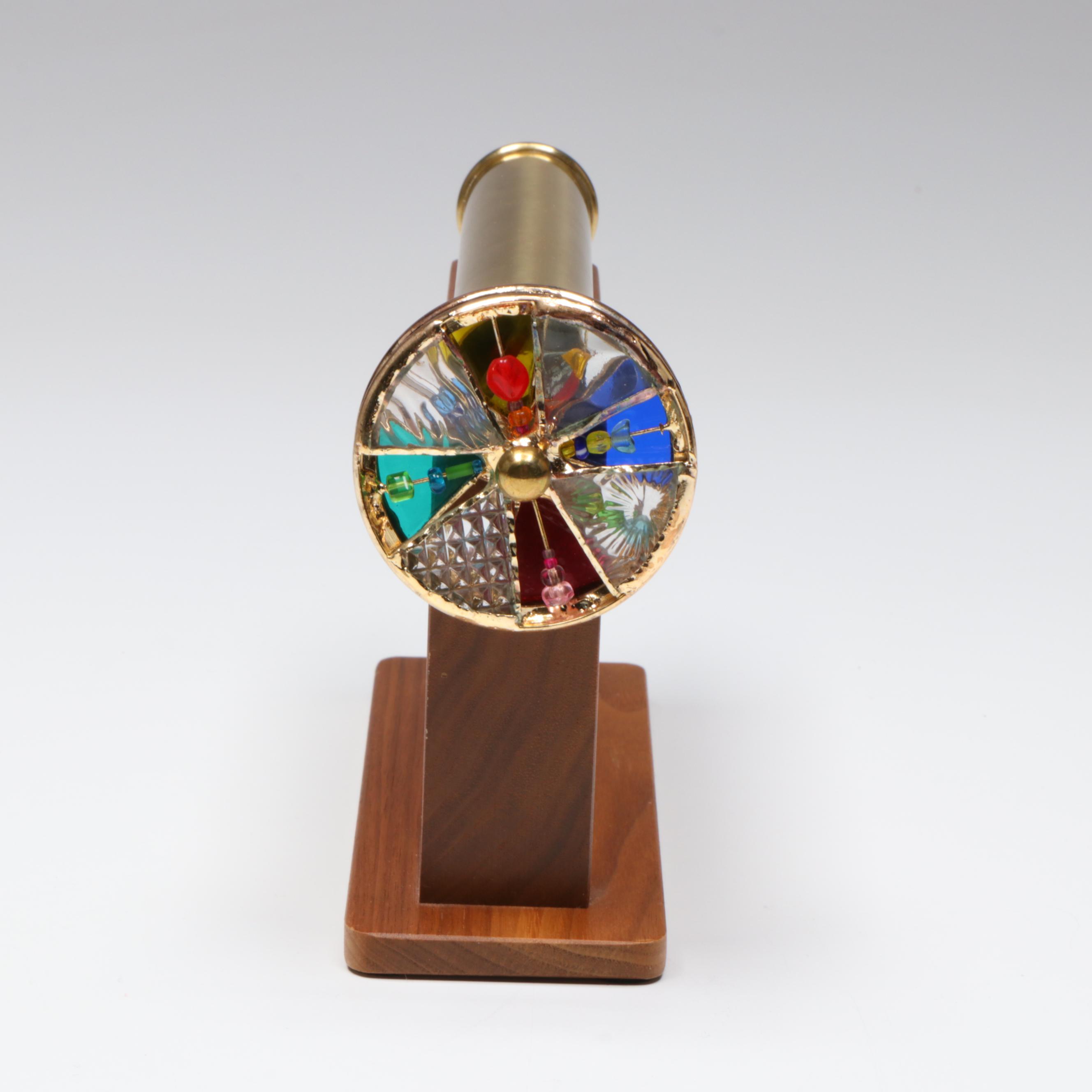 Sheryl Koch Brass Turning Wheel Kaleidoscope on Wood Stand, 2006
