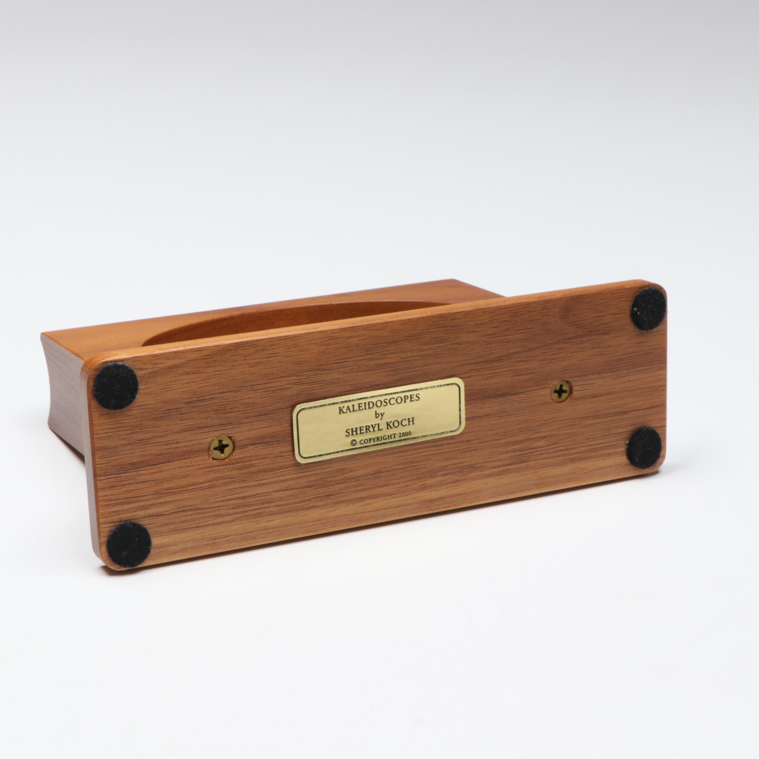 Sheryl Koch Brass Turning Wheel Kaleidoscope on Wood Stand, 2006