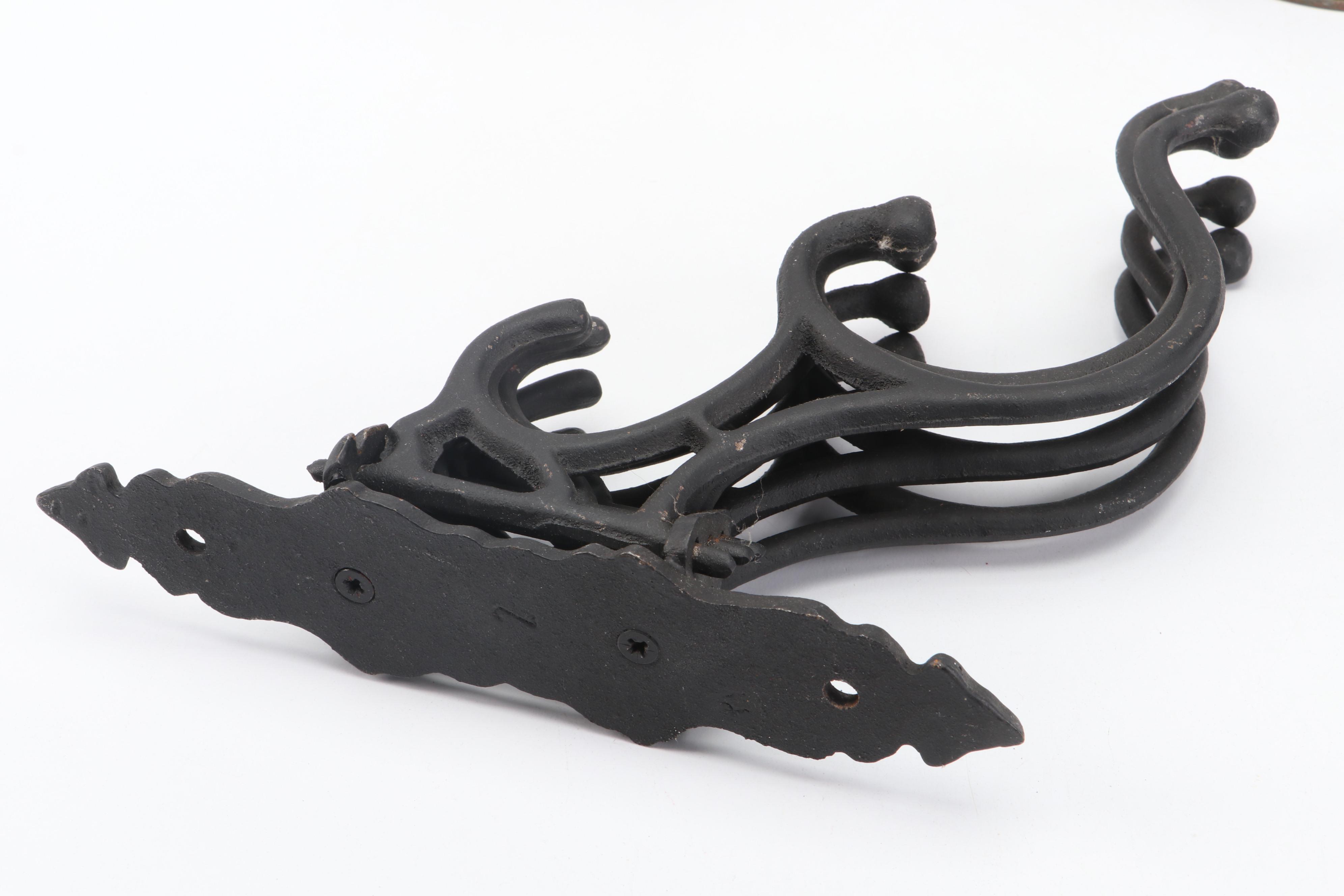 Wong Li Porcelain Ormolu Mount Tray, Toleware Candlestick Lamps, Coat Hooks