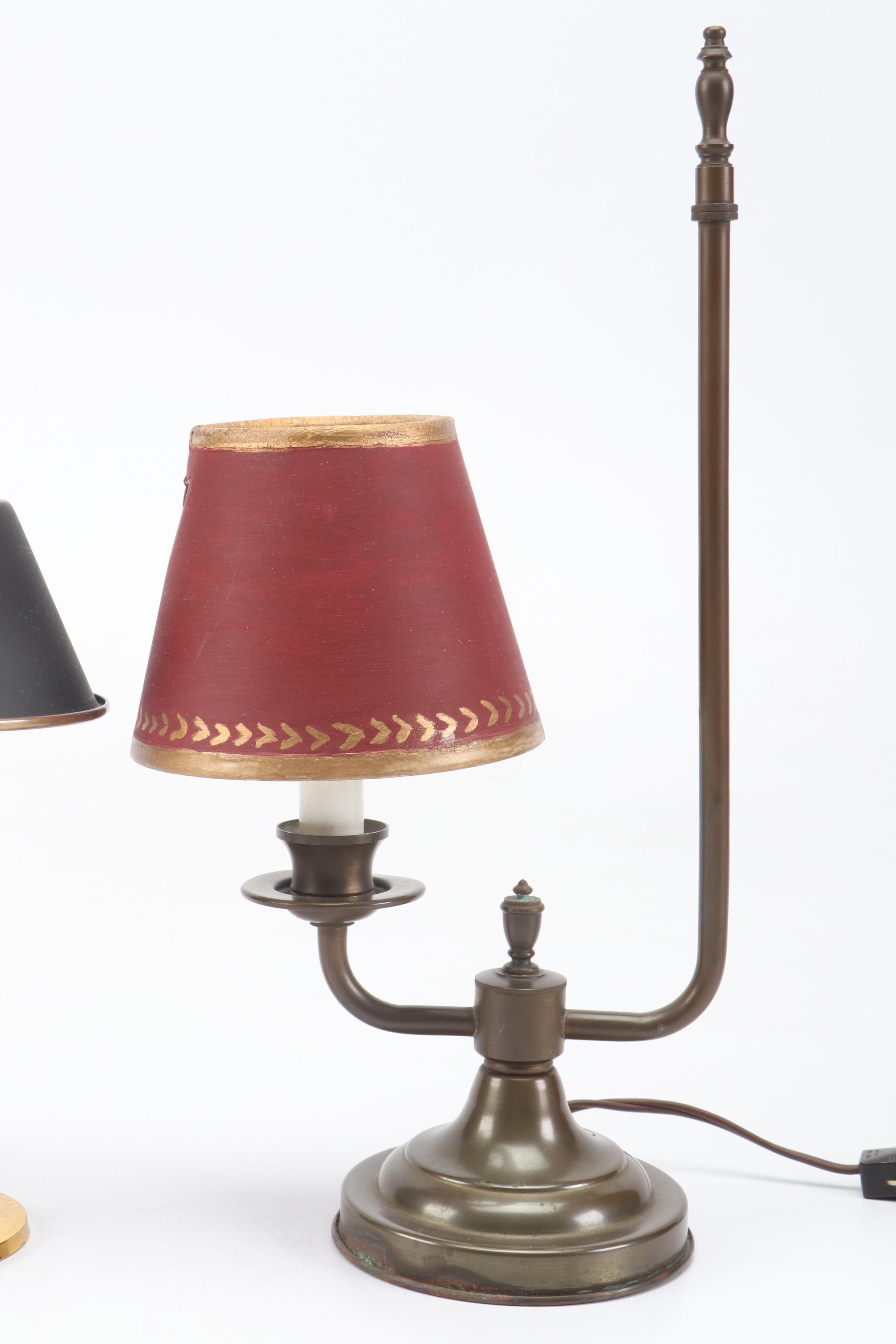 Wong Li Porcelain Ormolu Mount Tray, Toleware Candlestick Lamps, Coat Hooks