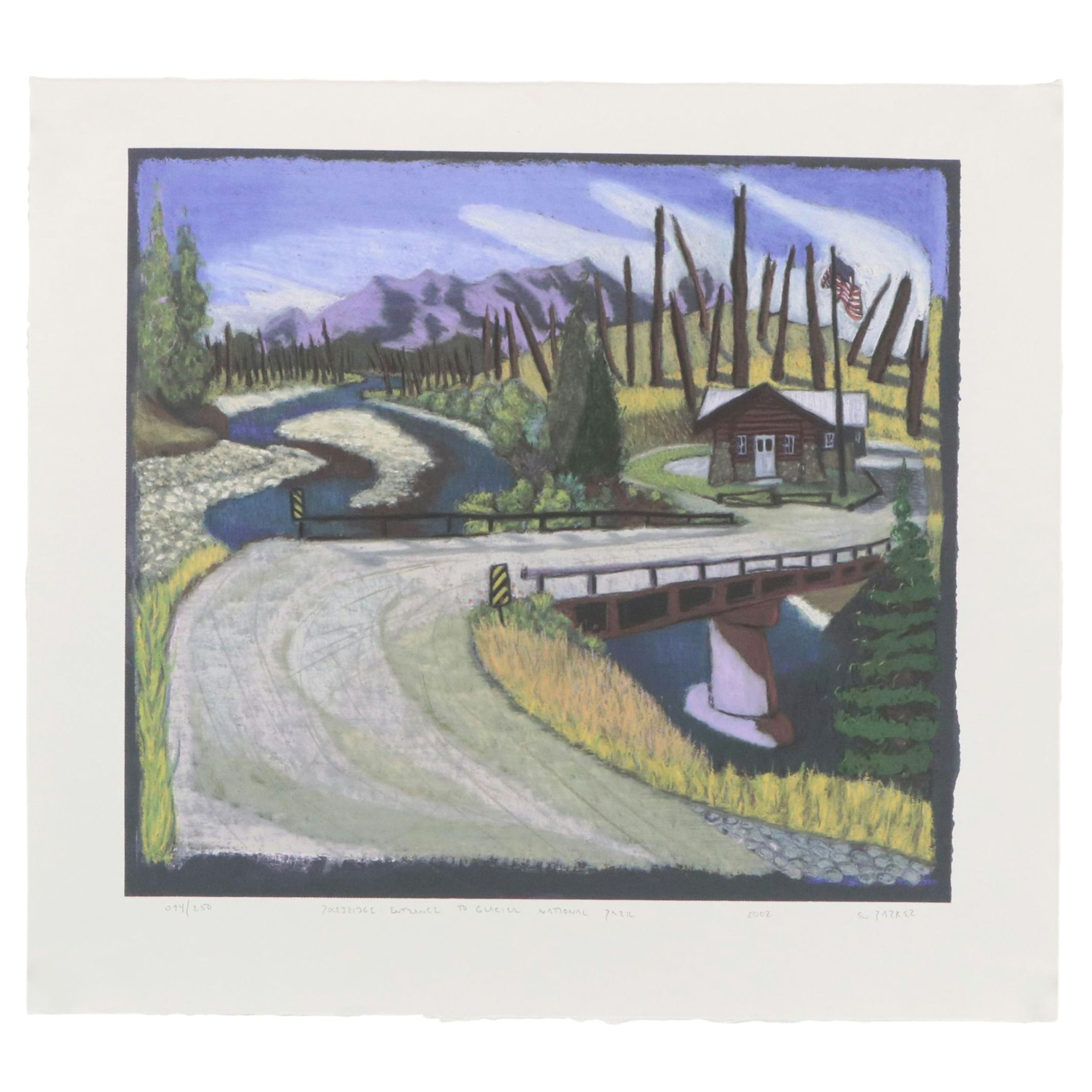 Scott W. Parker Giclée "Pole Bridge: Entrance to Glacier National Park," 2002