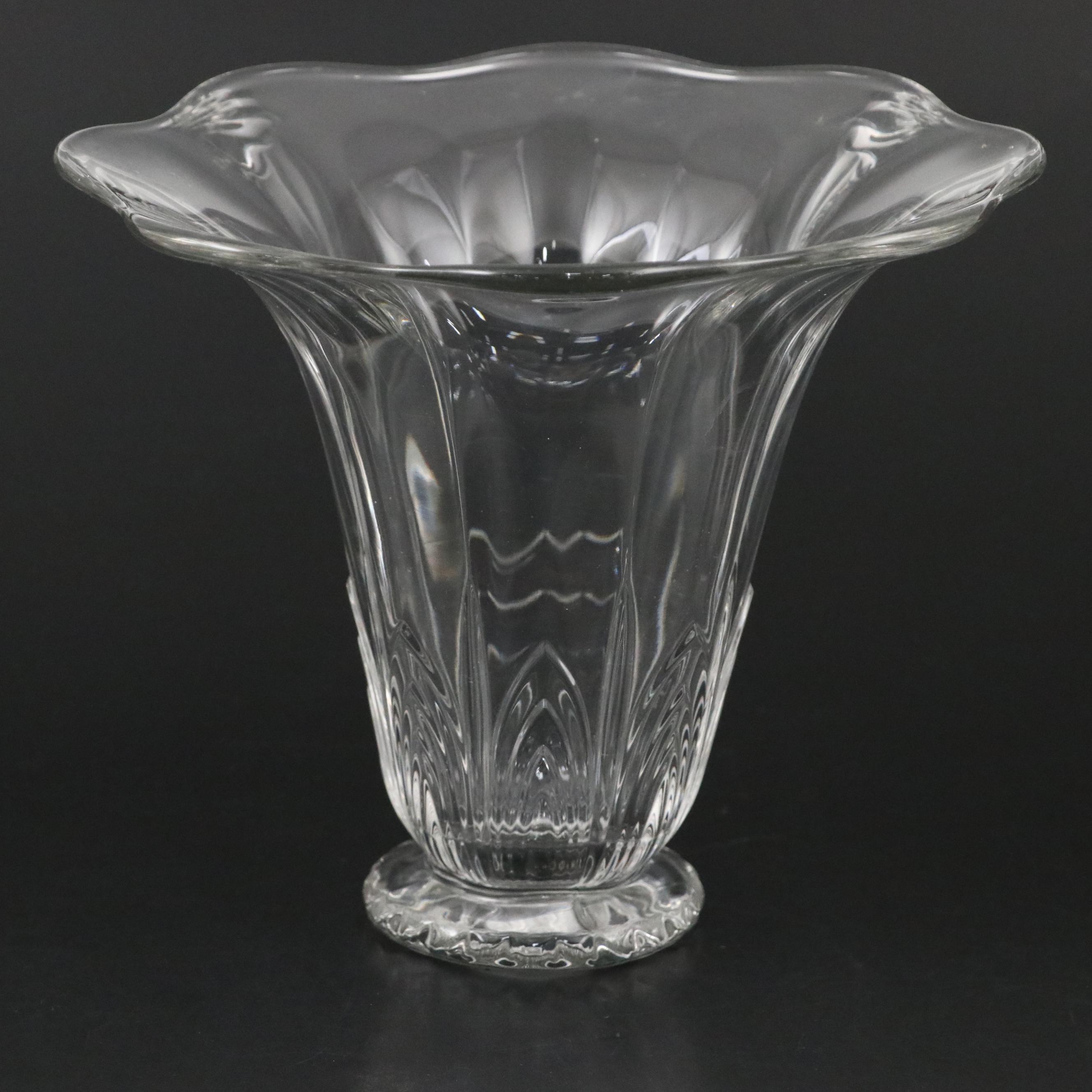 Heisey "Orchid" Three-Arm Candlesticks with Trumpet Bouquet Vase