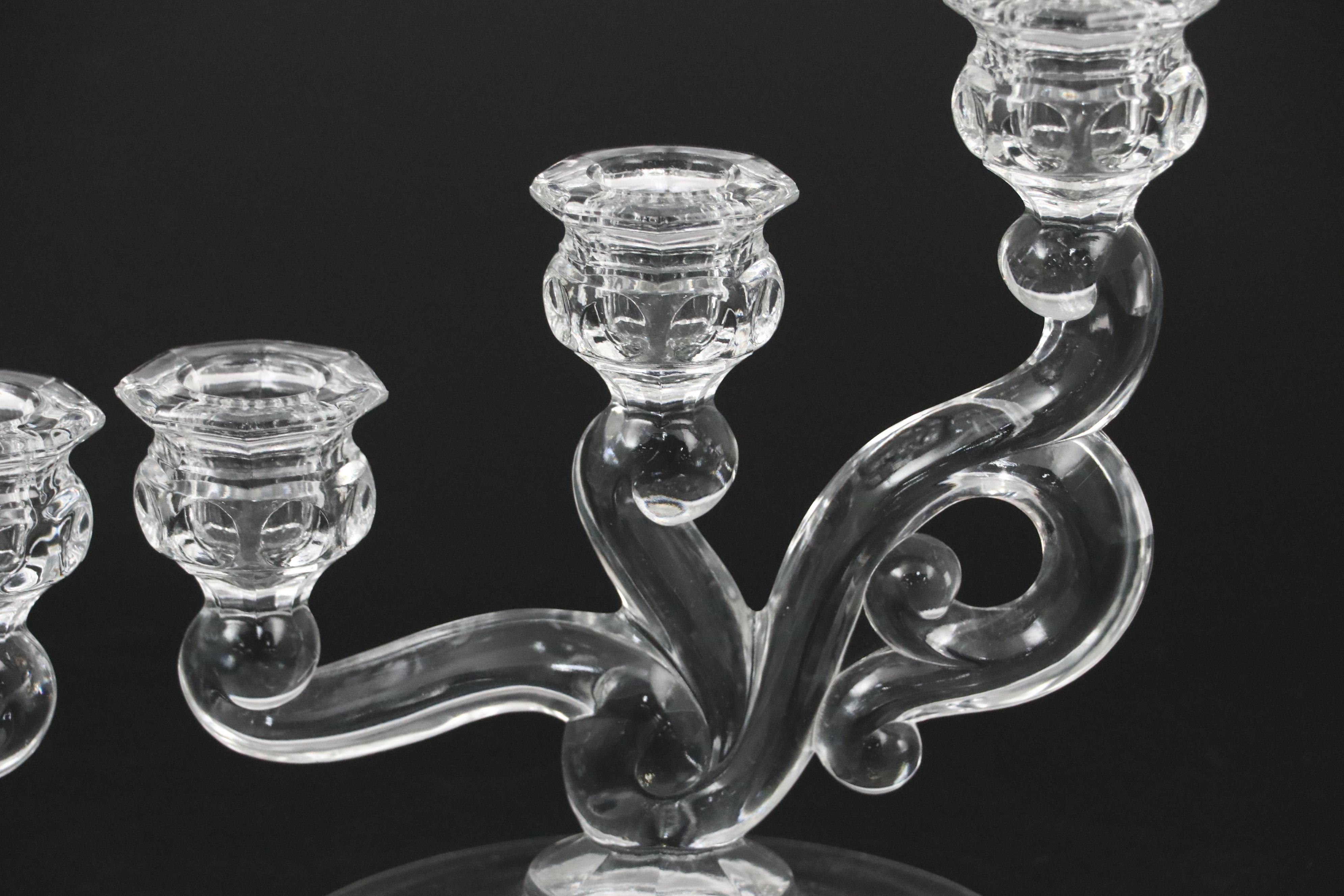 Heisey "Orchid" Three-Arm Candlesticks with Trumpet Bouquet Vase