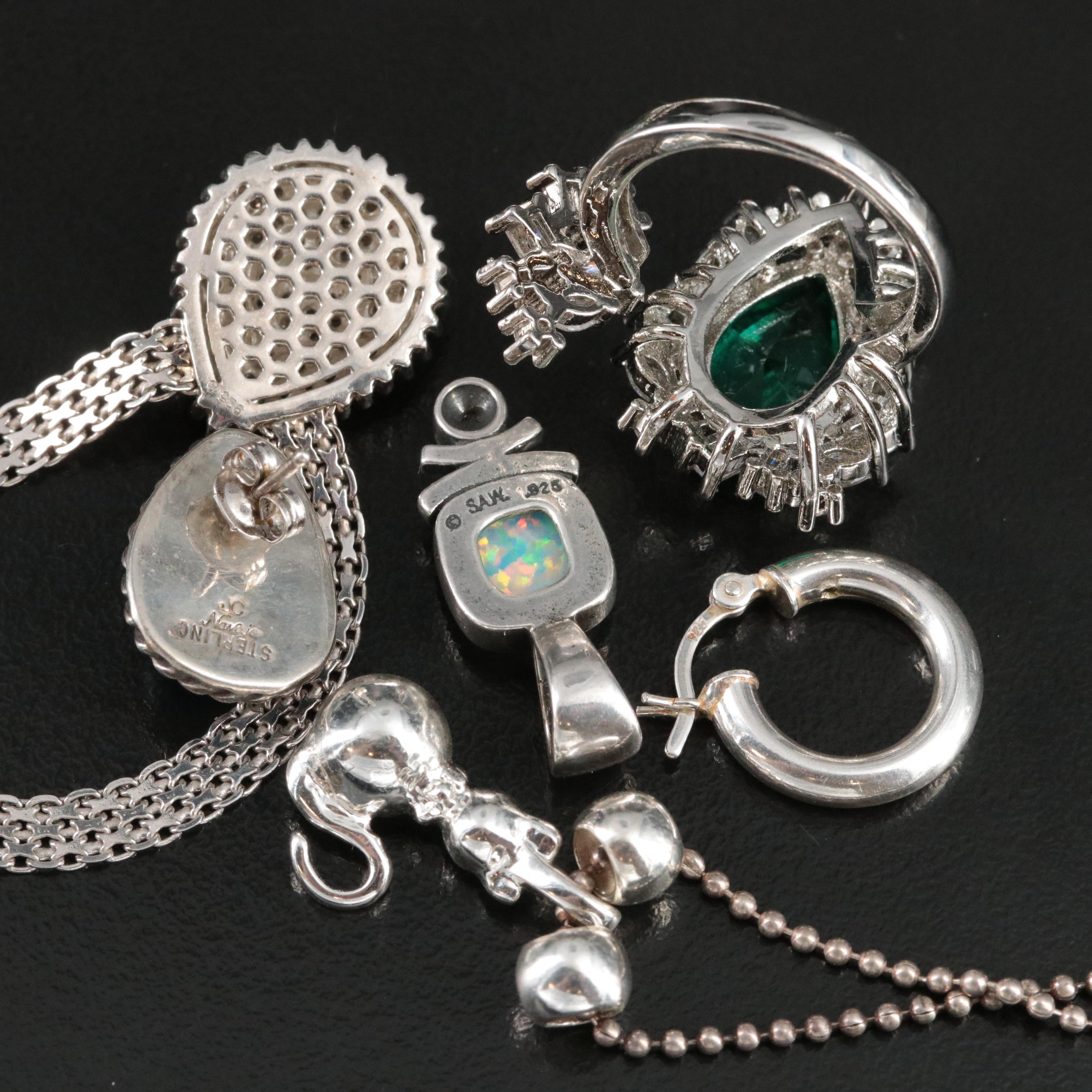 Sterling Gemstone Jewelry Collection Including Pearl, Diamond and Lapis Lazuli