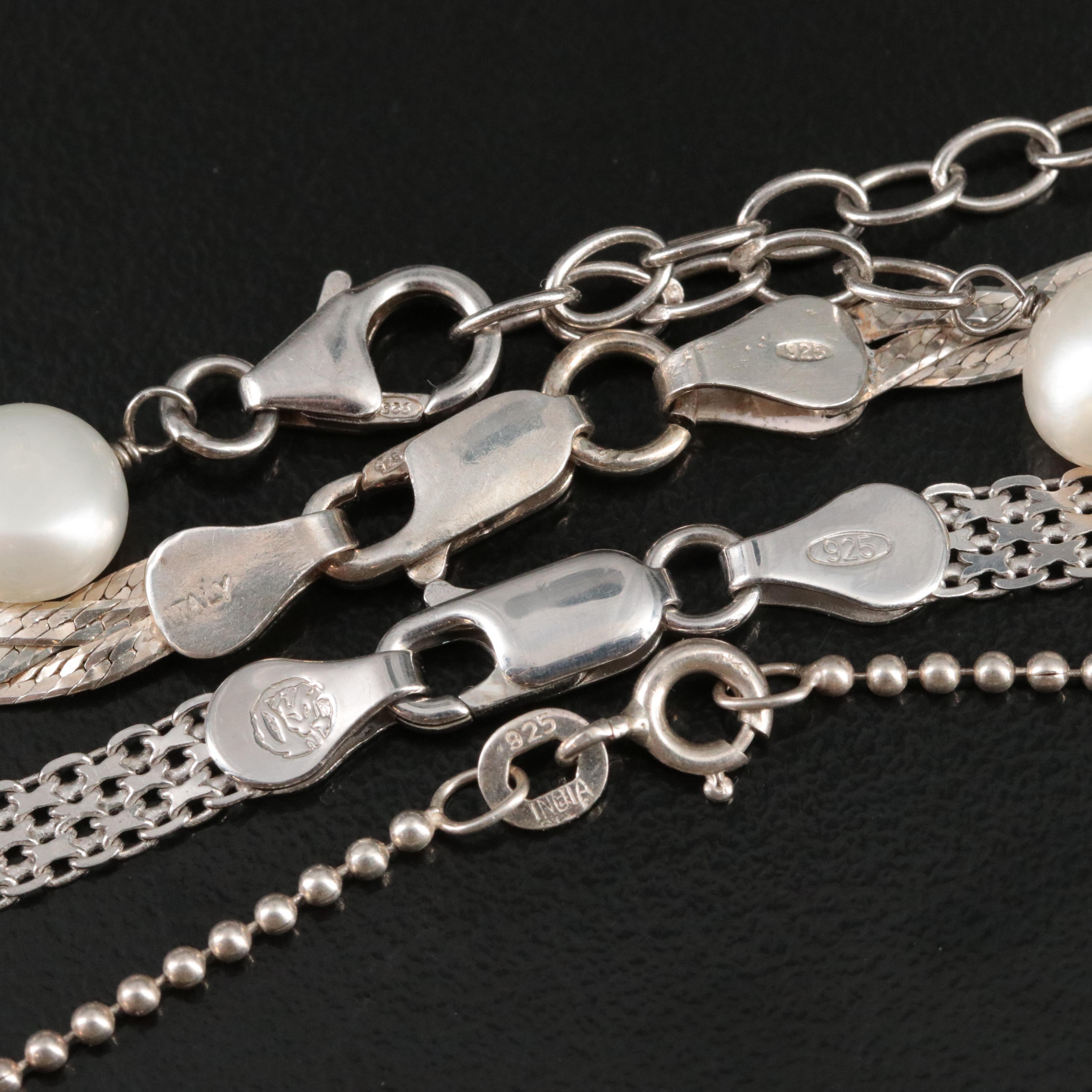 Sterling Gemstone Jewelry Collection Including Pearl, Diamond and Lapis Lazuli