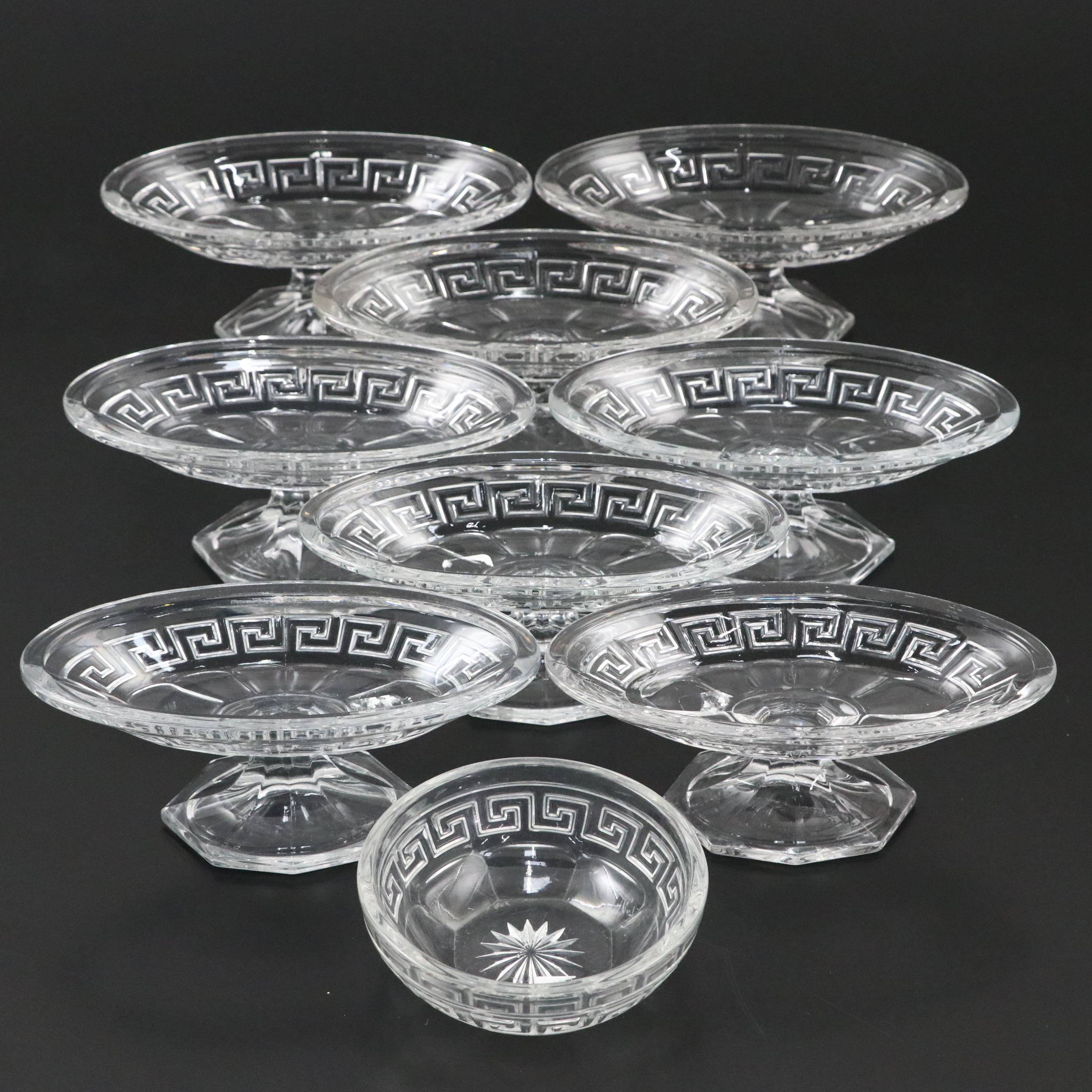 Heisey "Greek Key"  Almond Shaped Compotes and Serving Bowl, 1912-1938