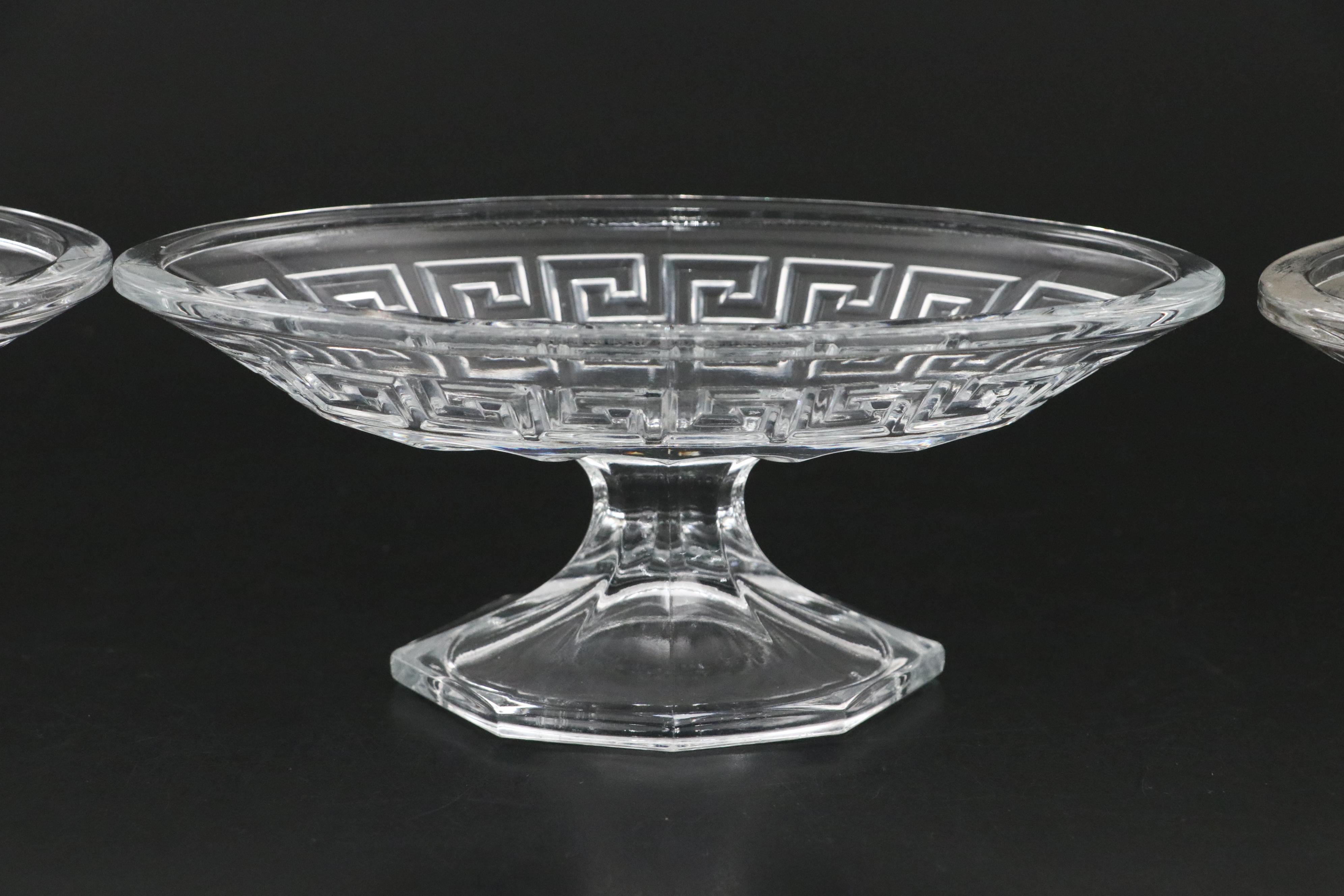 Heisey "Greek Key"  Almond Shaped Compotes and Serving Bowl, 1912-1938