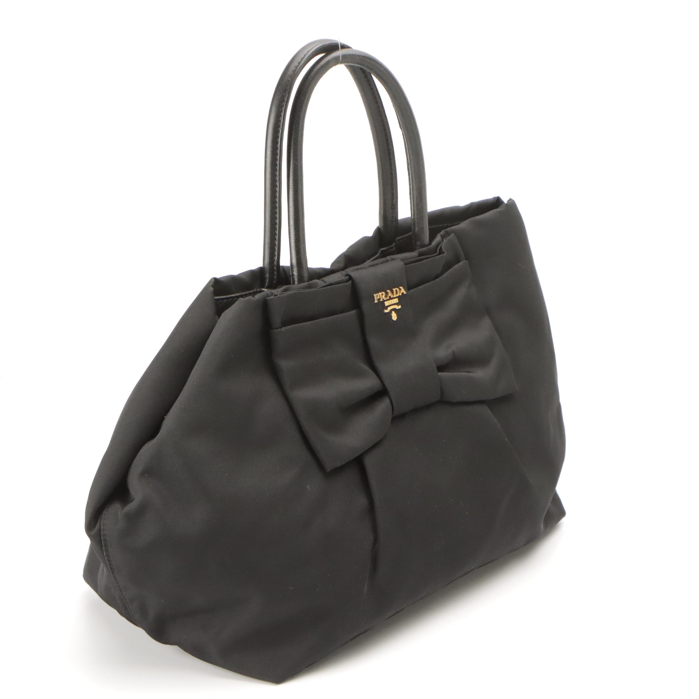 Prada Fiocco Bow Top Handle Tote in Black Tessuto Nylon