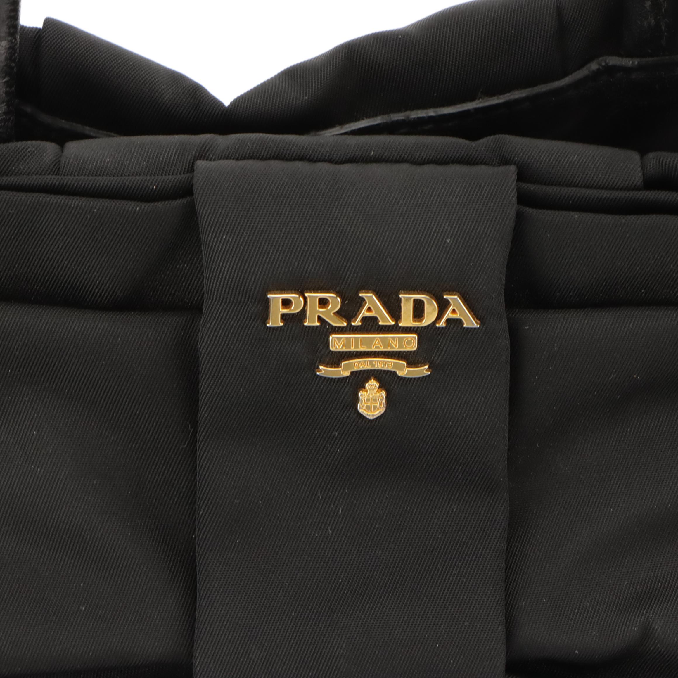 Prada Fiocco Bow Top Handle Tote in Black Tessuto Nylon