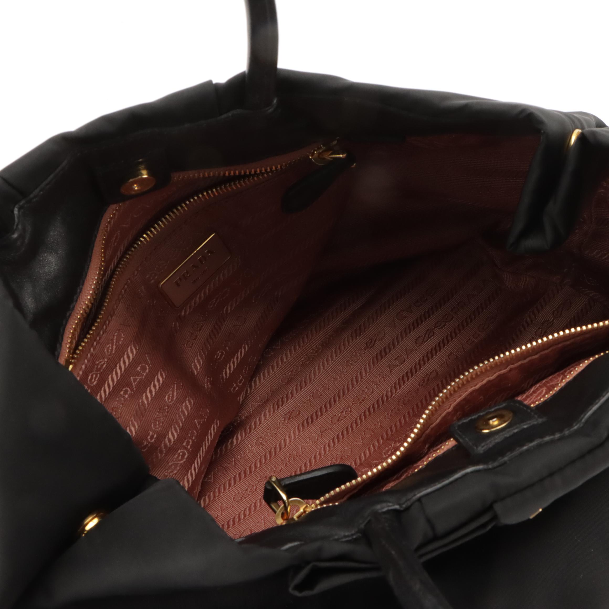 Prada Fiocco Bow Top Handle Tote in Black Tessuto Nylon