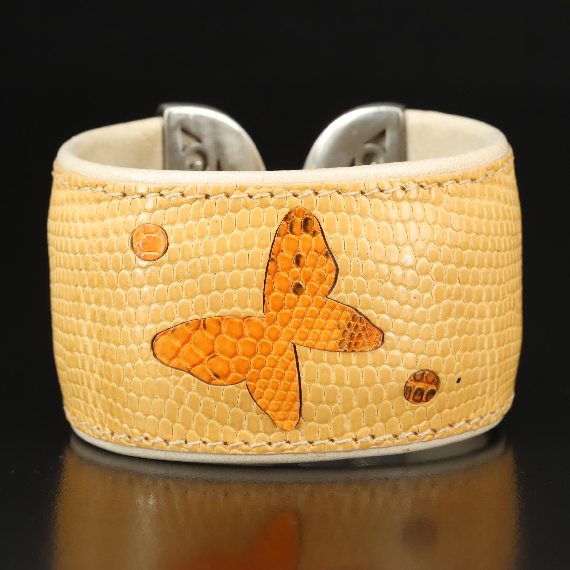 Sterling Lizard Skin Butterfly Detail Cuff Bracelet