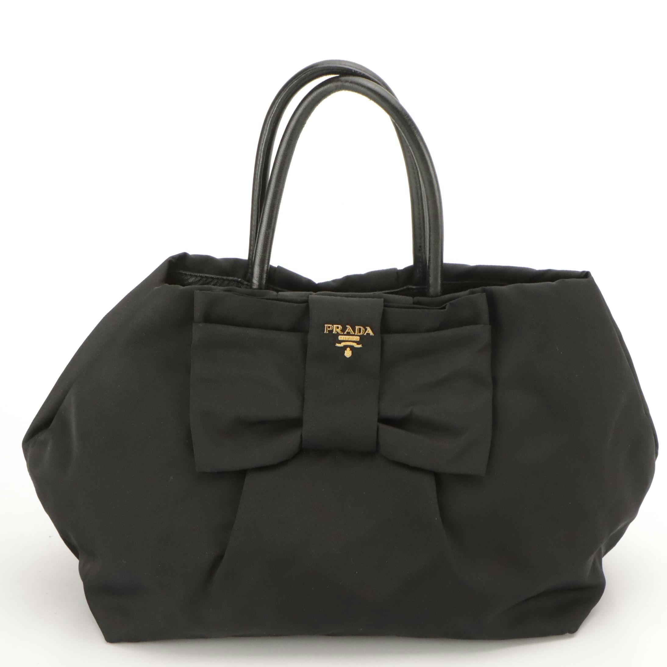 Prada Fiocco Bow Top Handle Tote in Black Tessuto Nylon