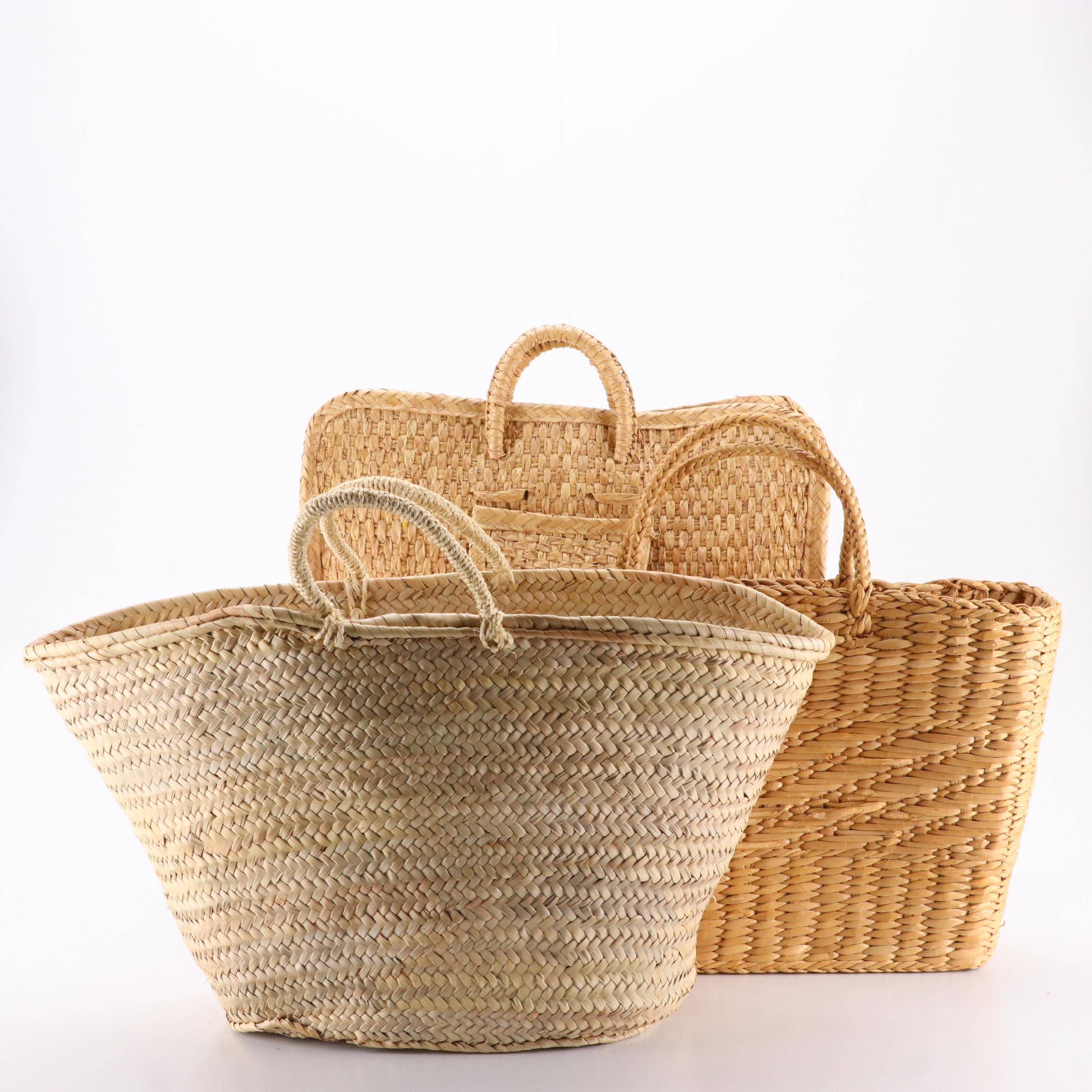 Woven Straw Farmers Market Bucket Bags and Tote
