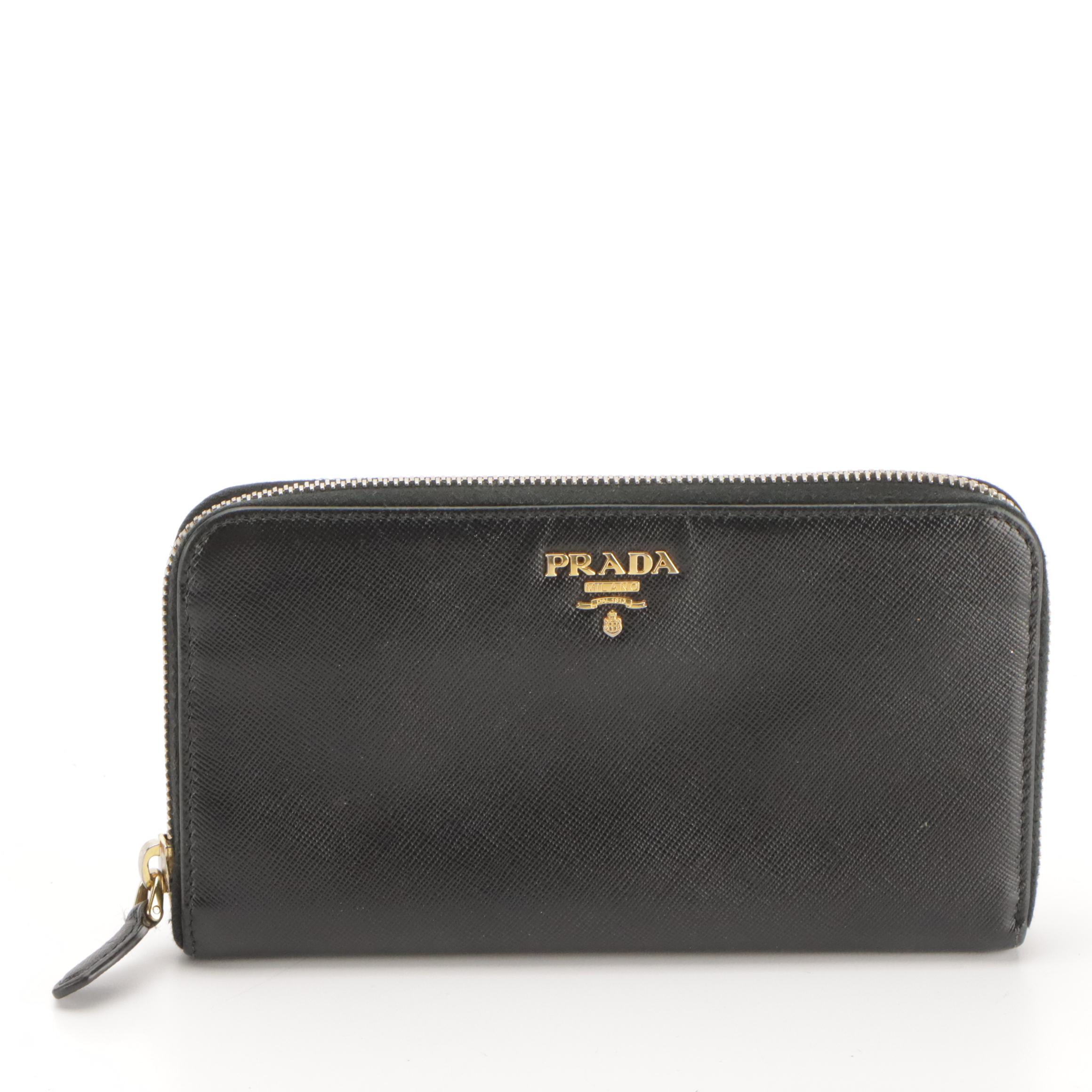 Prada Black Saffiano Zip-Around Wallet