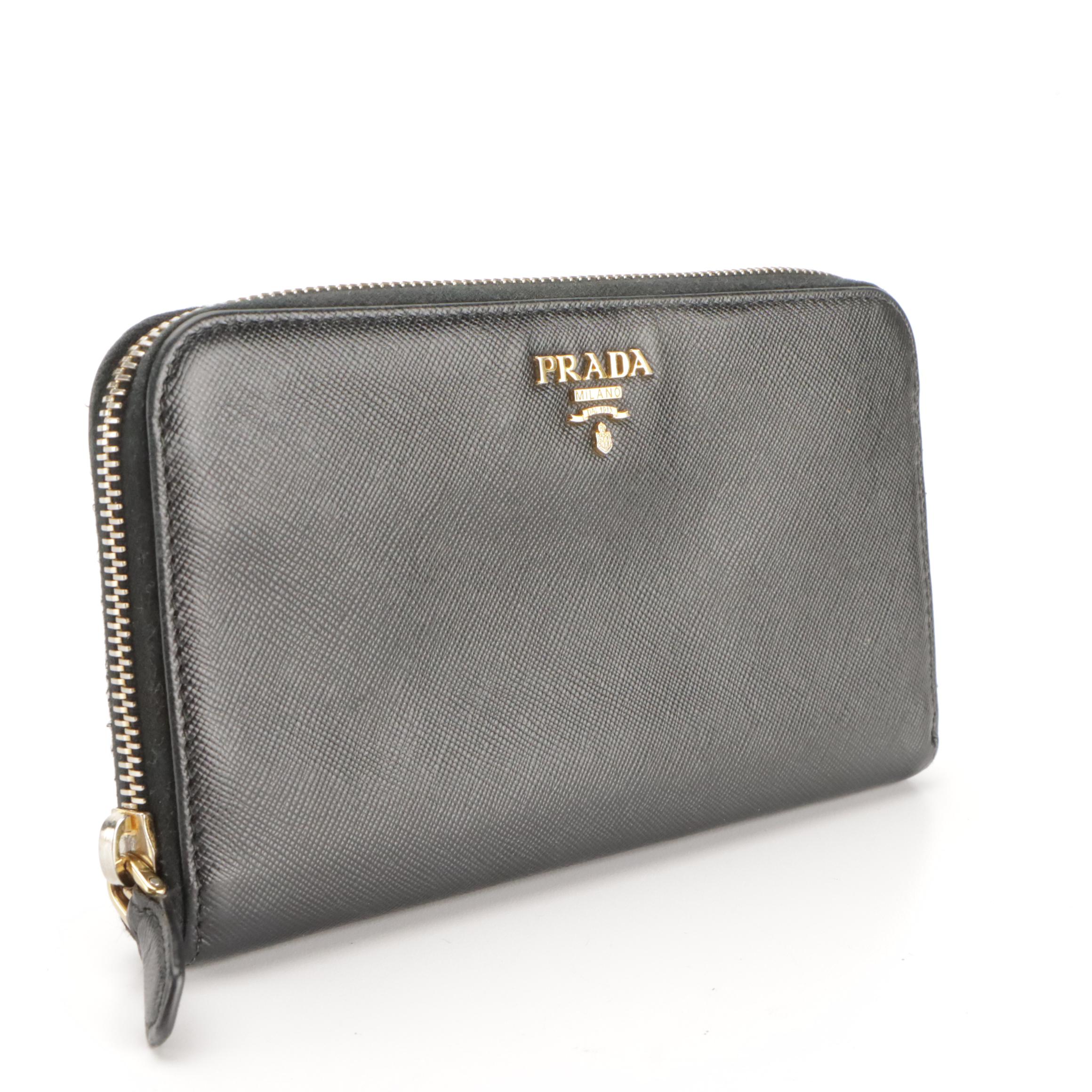 Prada Black Saffiano Zip-Around Wallet