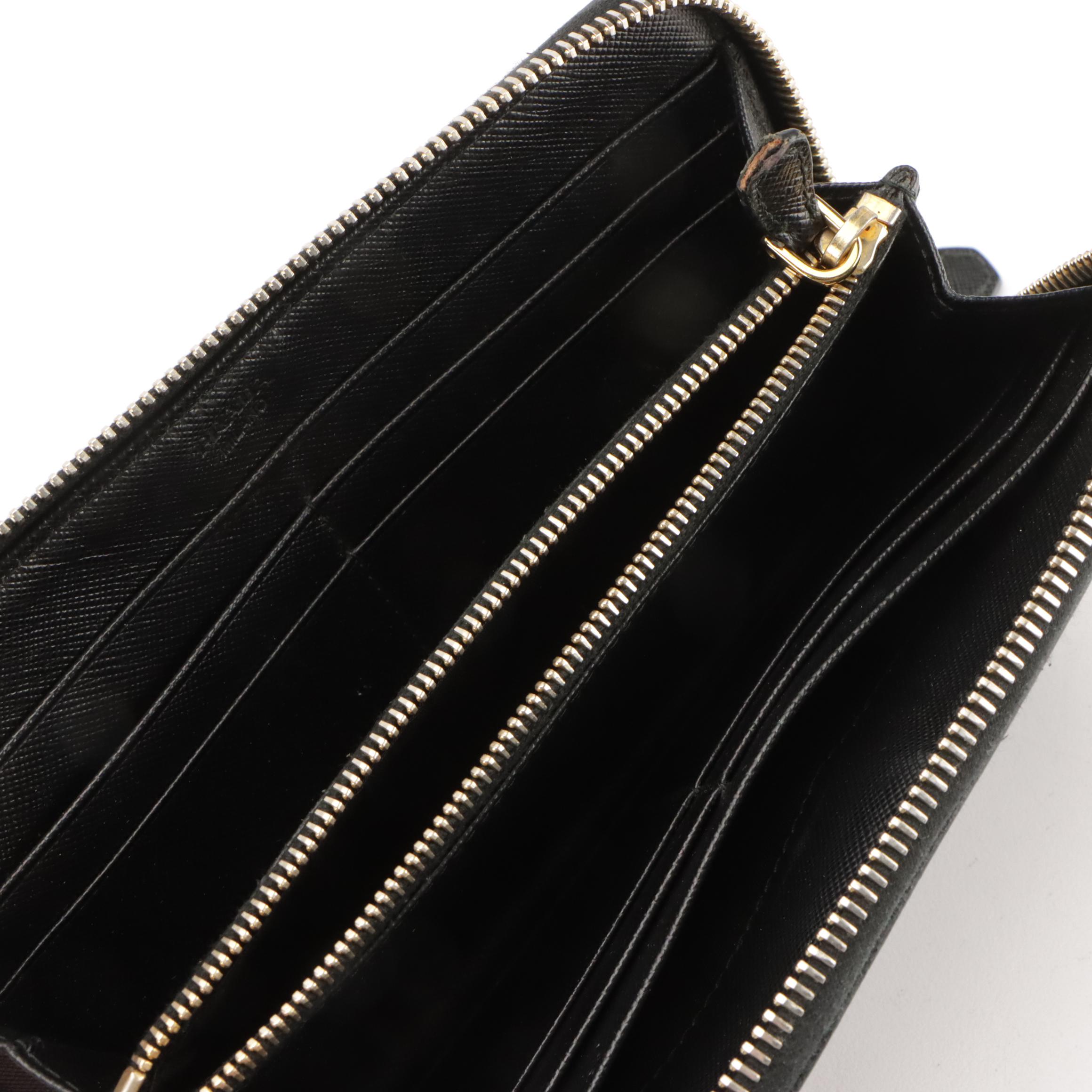 Prada Black Saffiano Zip-Around Wallet