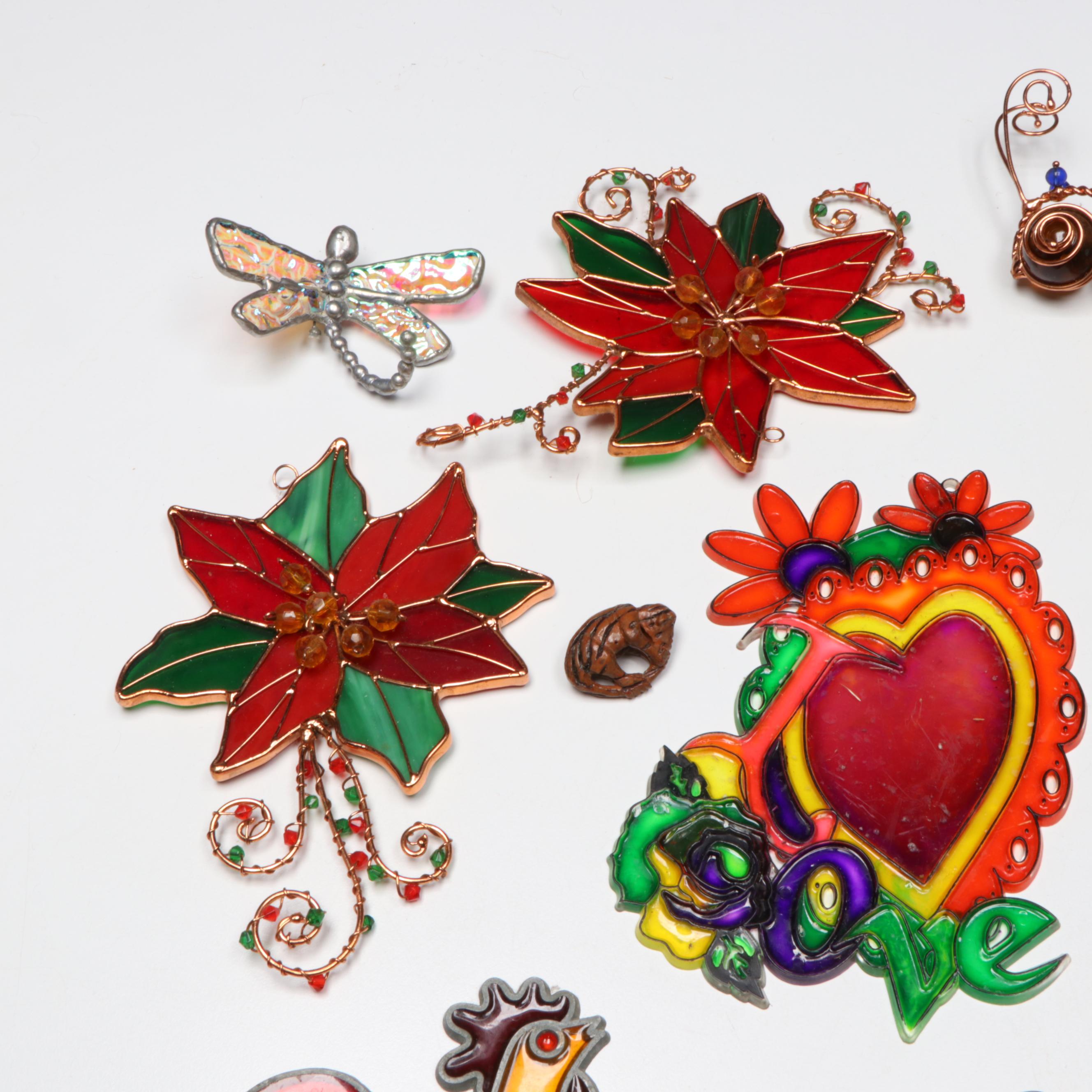 Carved Peach Pit Monkey with Glass and Wire Snail Wind Chime and Other Décor