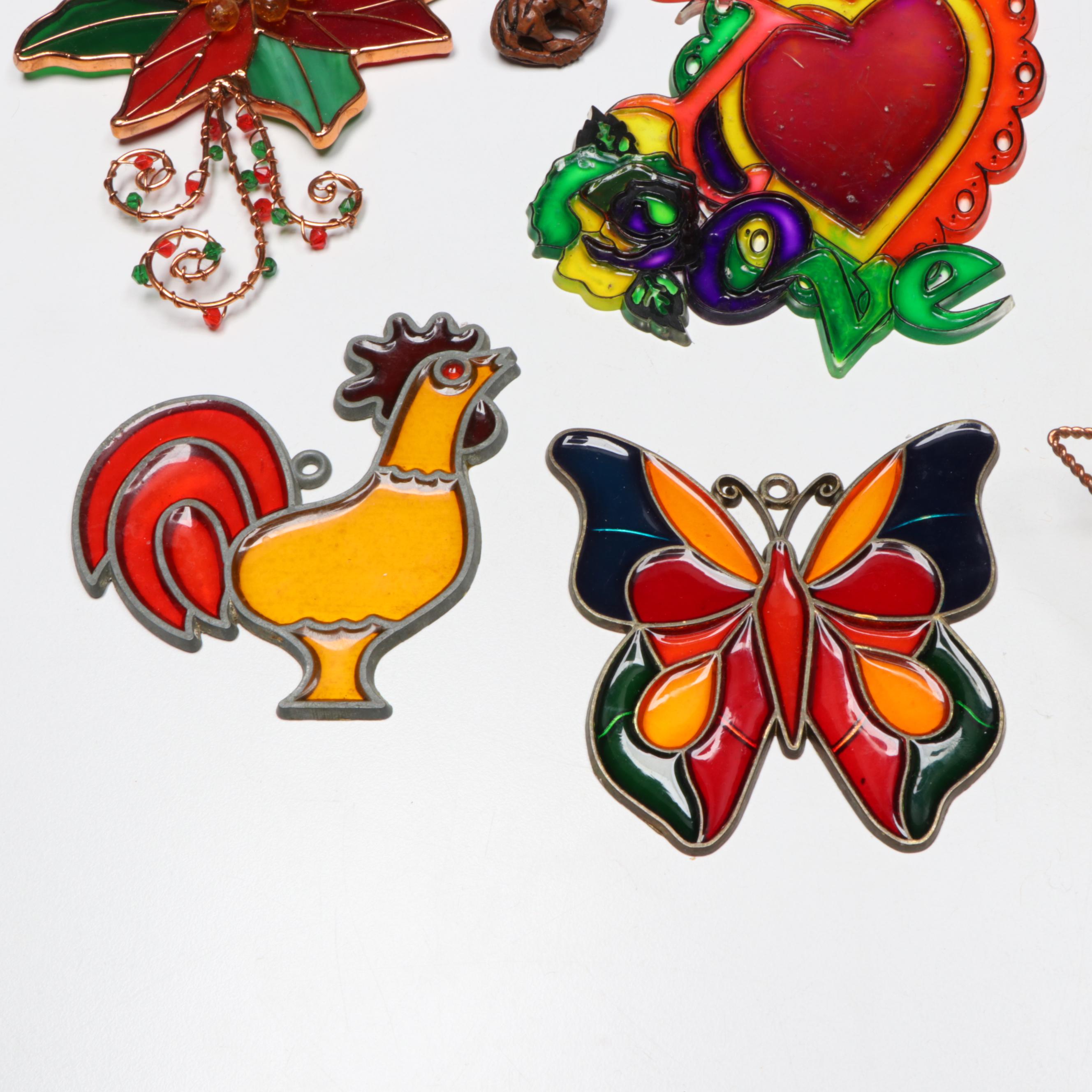 Carved Peach Pit Monkey with Glass and Wire Snail Wind Chime and Other Décor