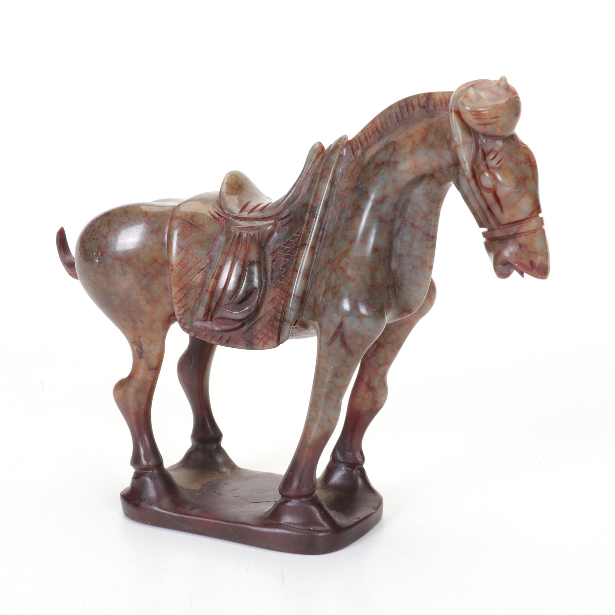 Chinese Carved Serpentine Tang Style Horse