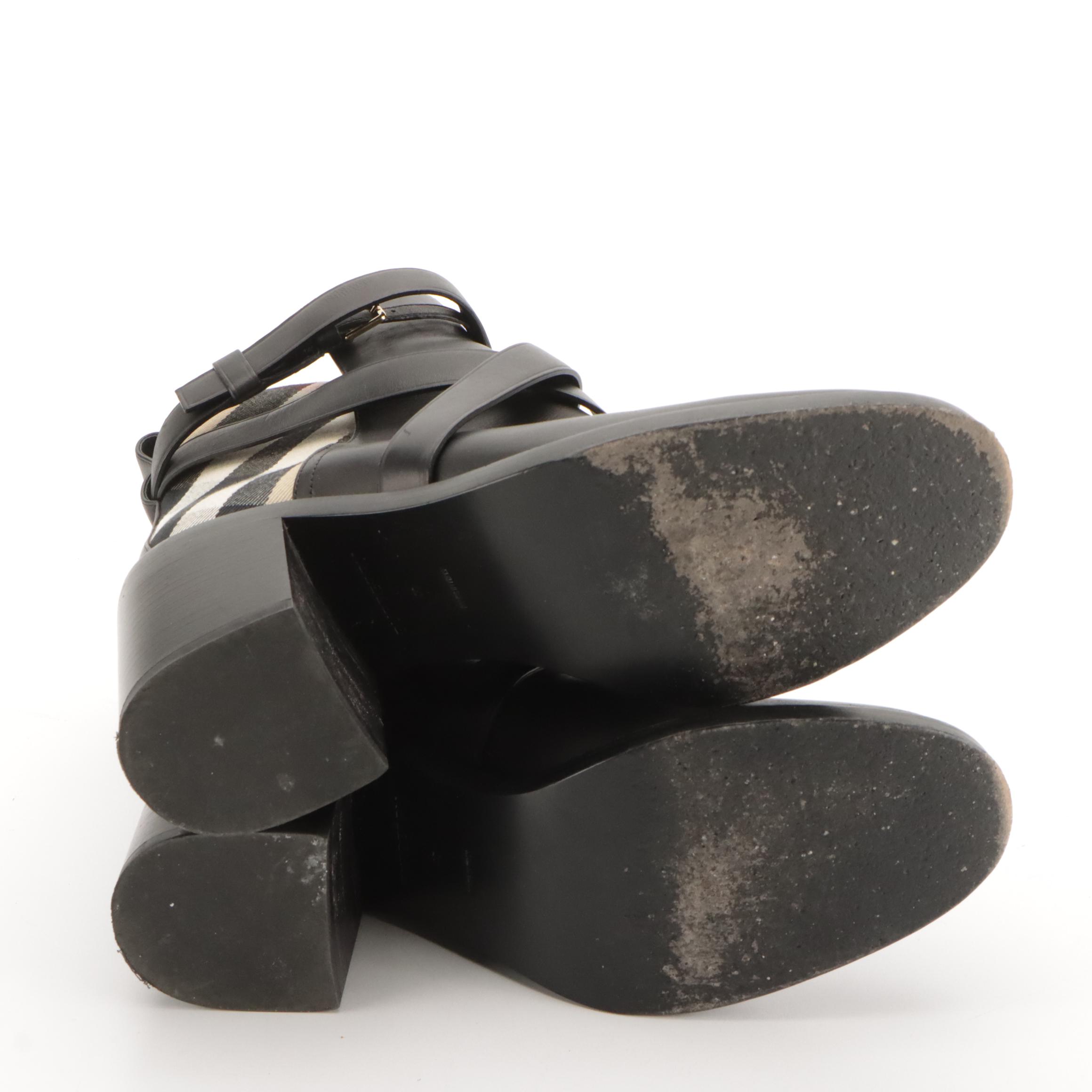 Burberry Check and Leather Heel Block Heel Boots