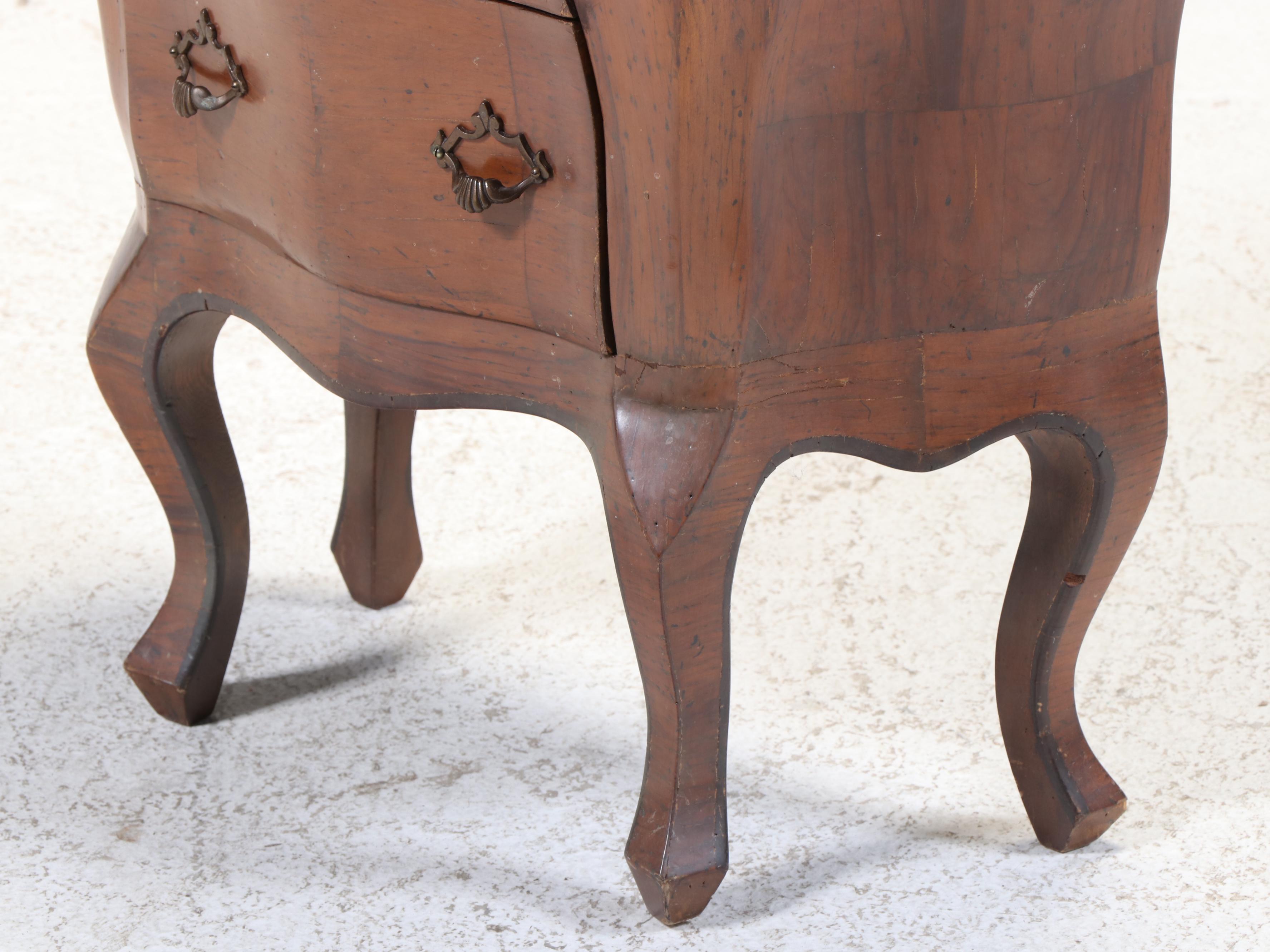 Small Italian Louis XV Style Olive Wood Three-Drawer Bombé Commode