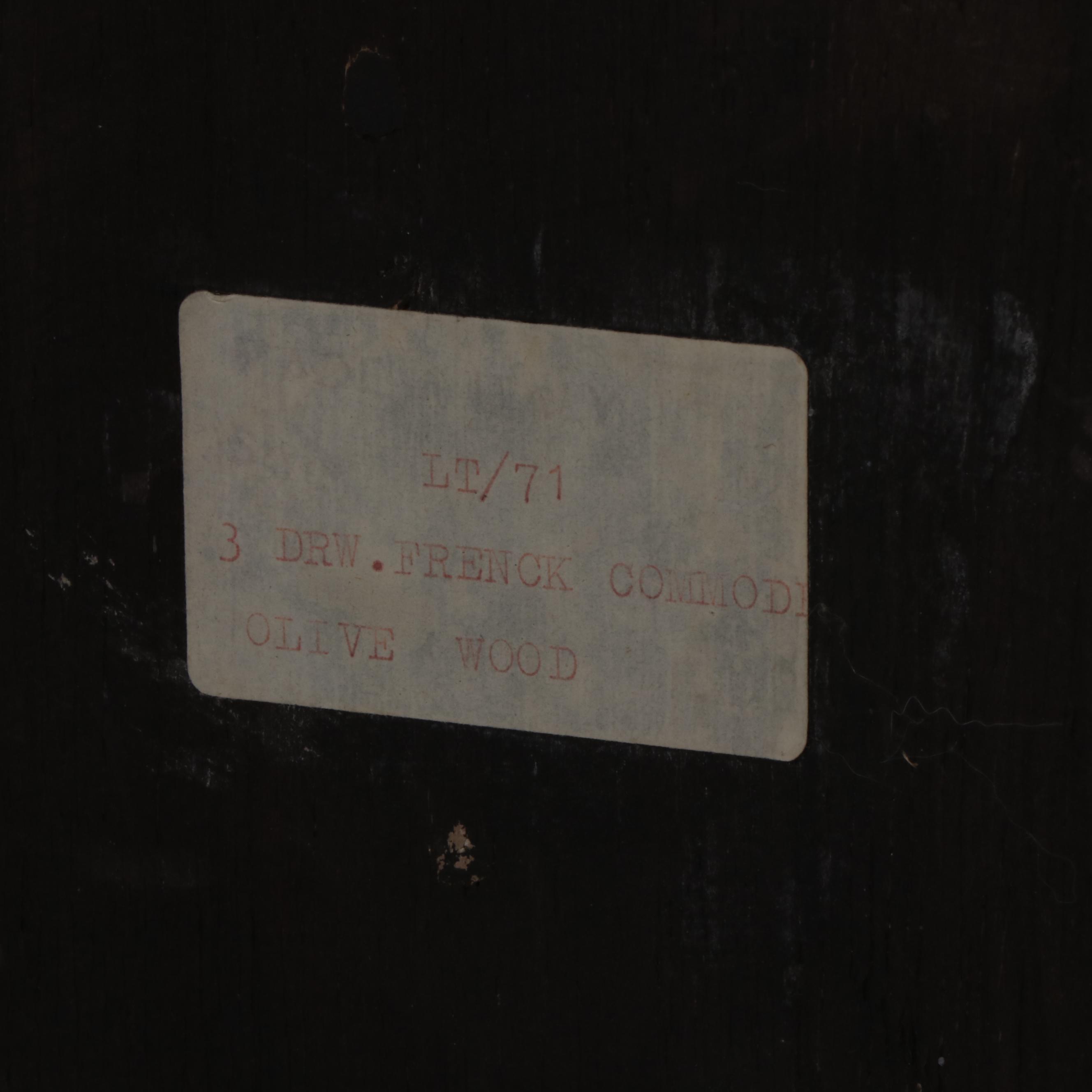 Small Italian Louis XV Style Olive Wood Three-Drawer Bombé Commode