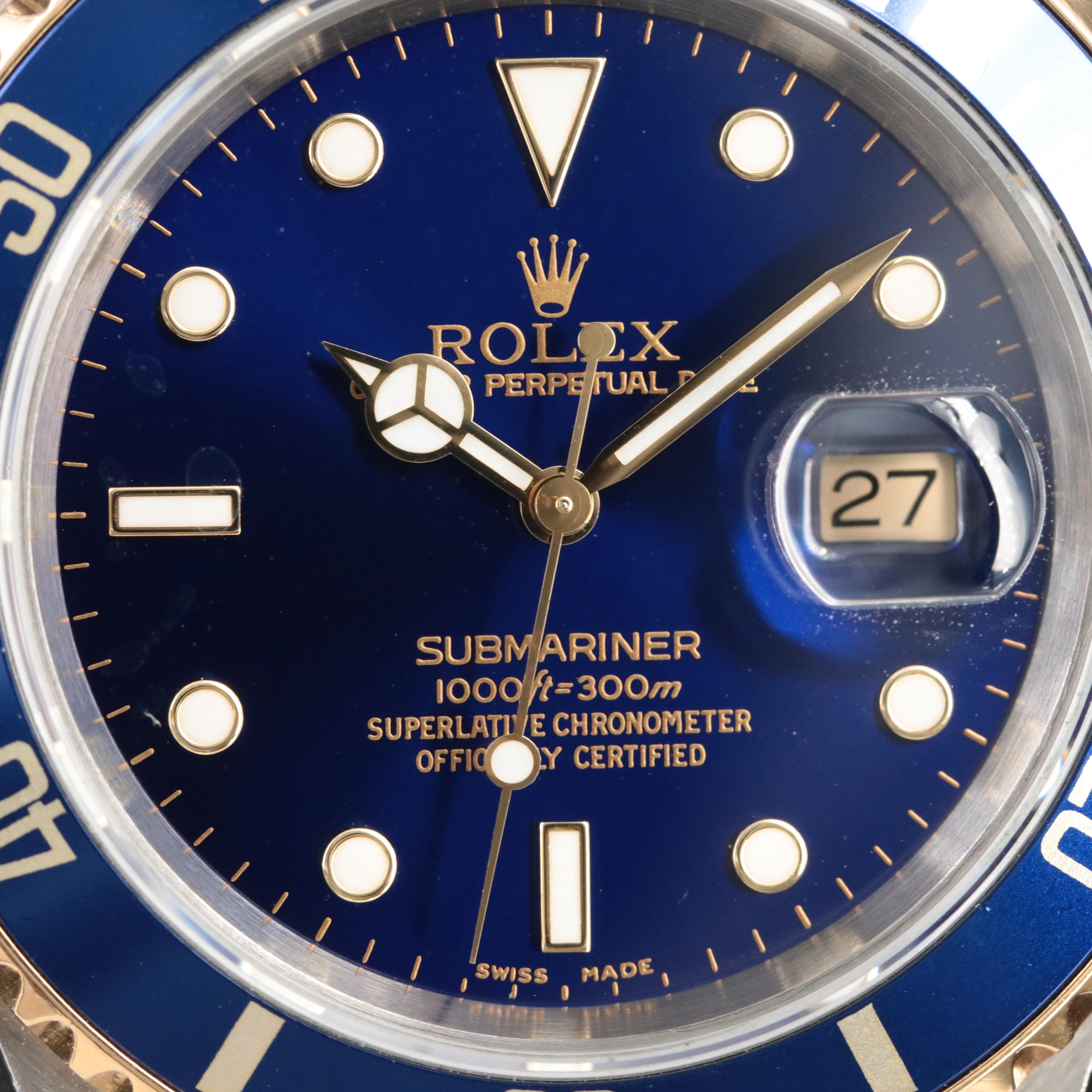 2001 Rolex Blue Dial 18K Bezel Blue Insert Submariner Watch