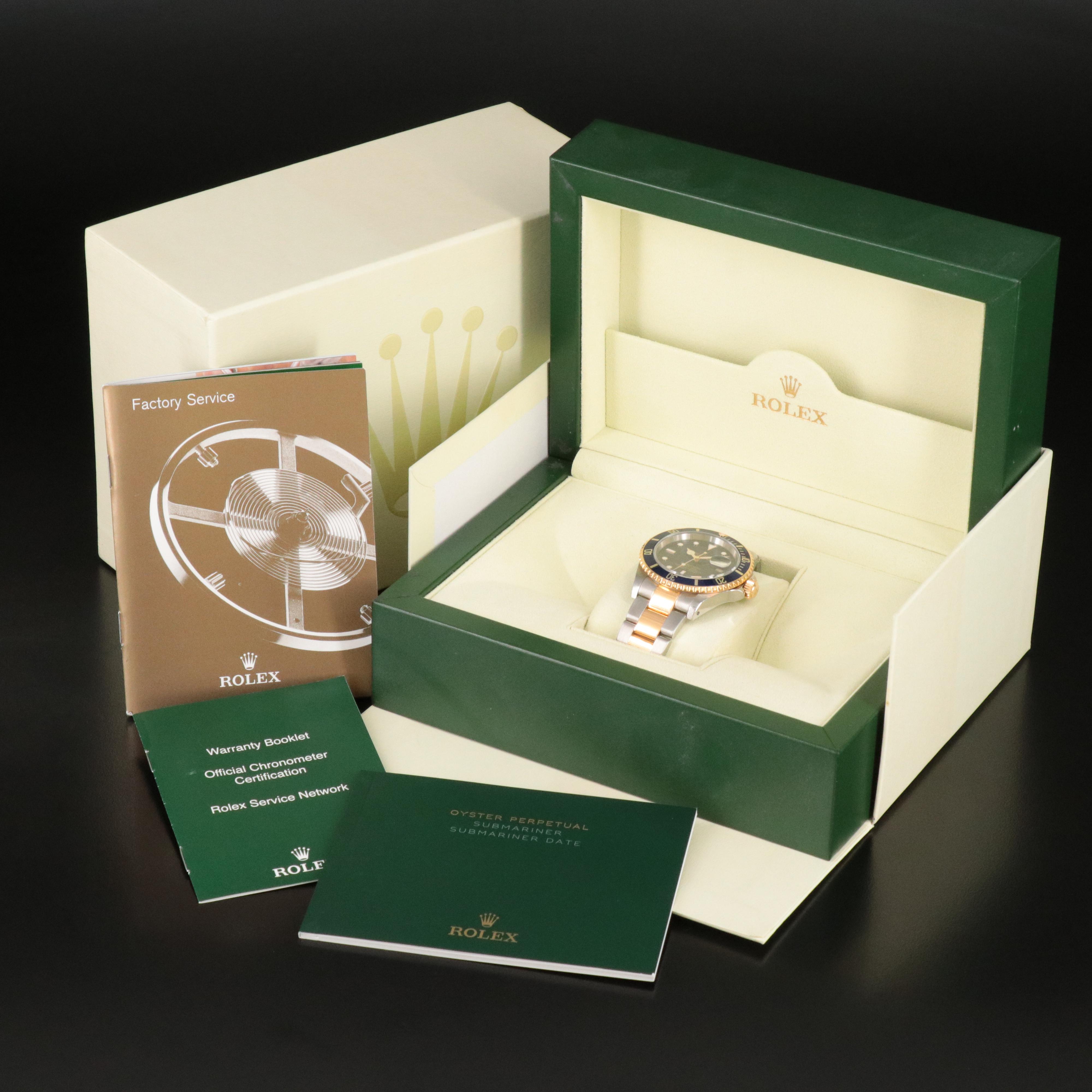 2001 Rolex Blue Dial 18K Bezel Blue Insert Submariner Watch