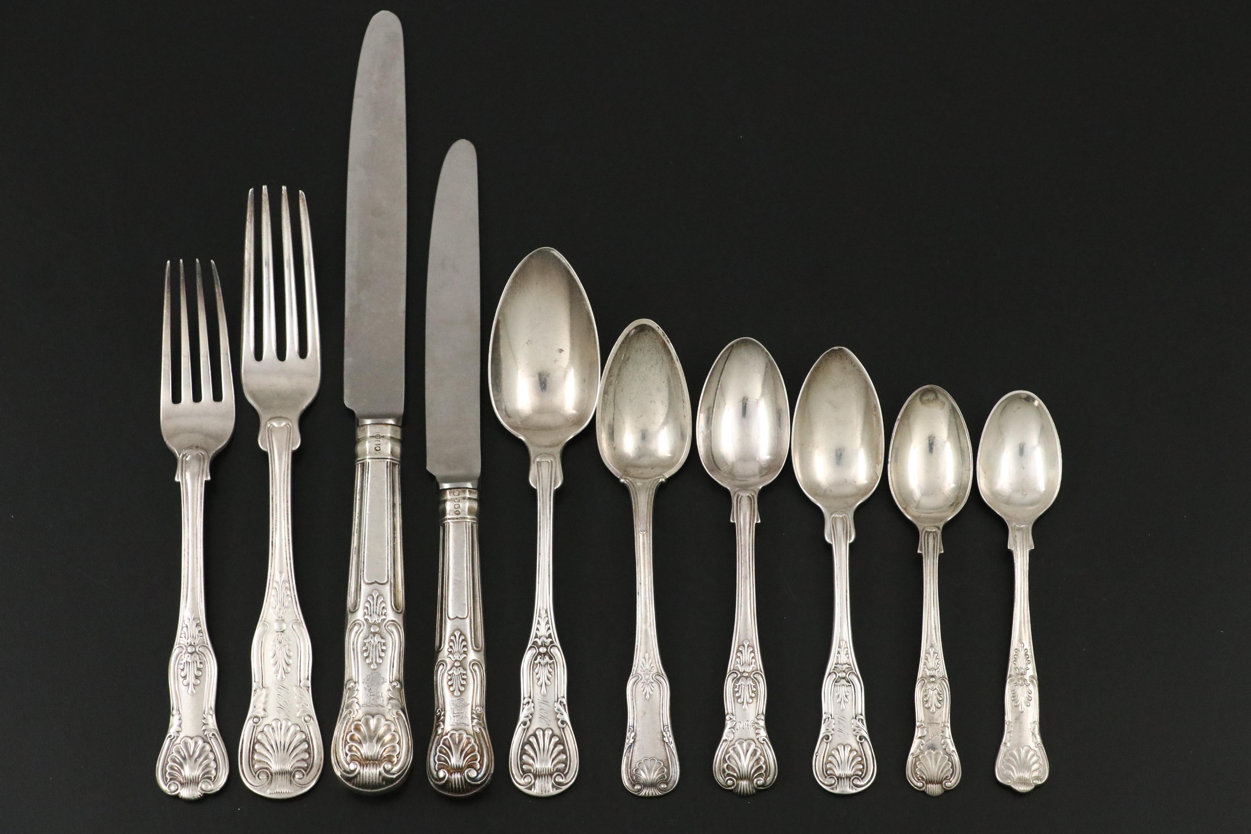 English and Other European Sterling Silver Georgian Shell Pattern Flatware