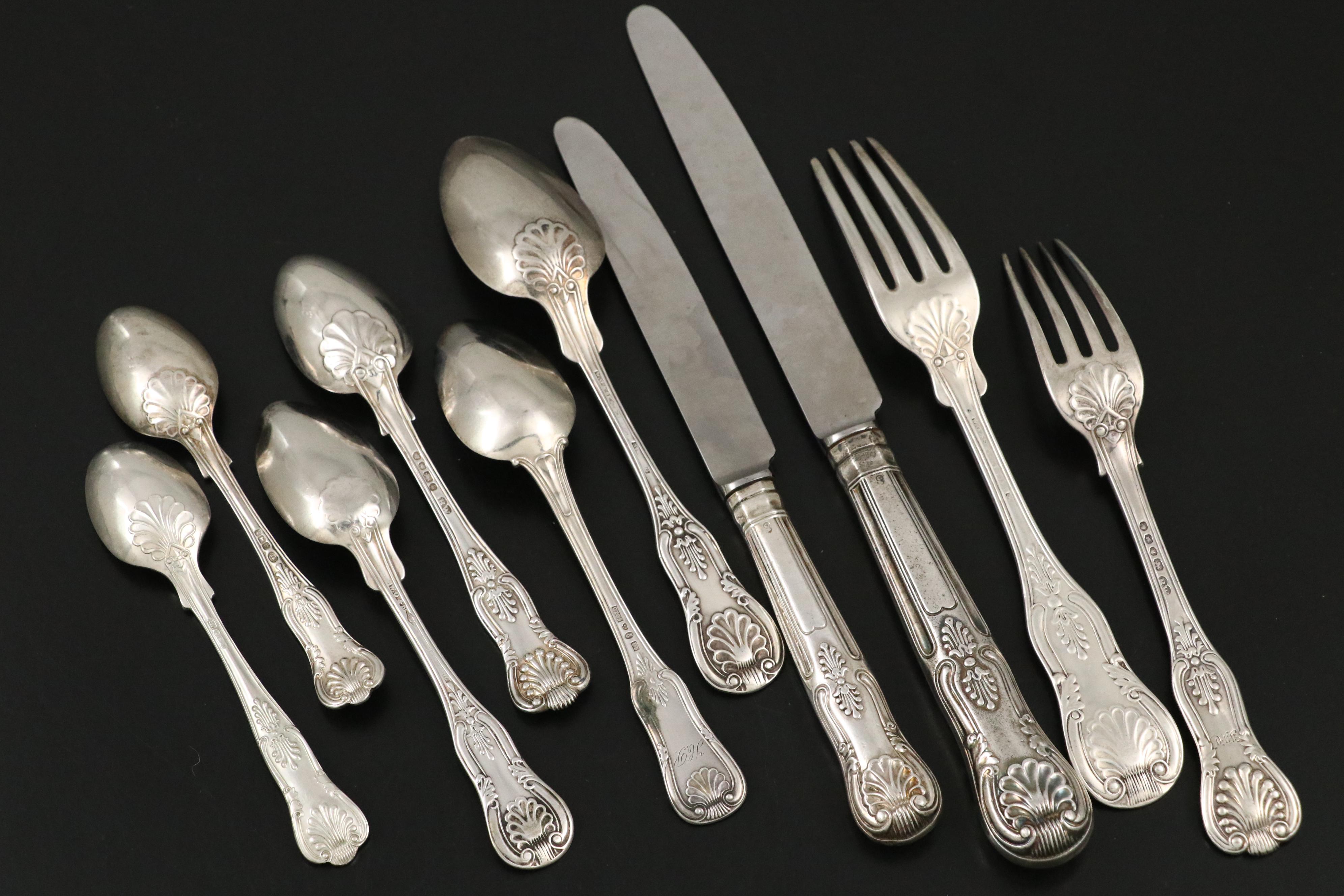 English and Other European Sterling Silver Georgian Shell Pattern Flatware