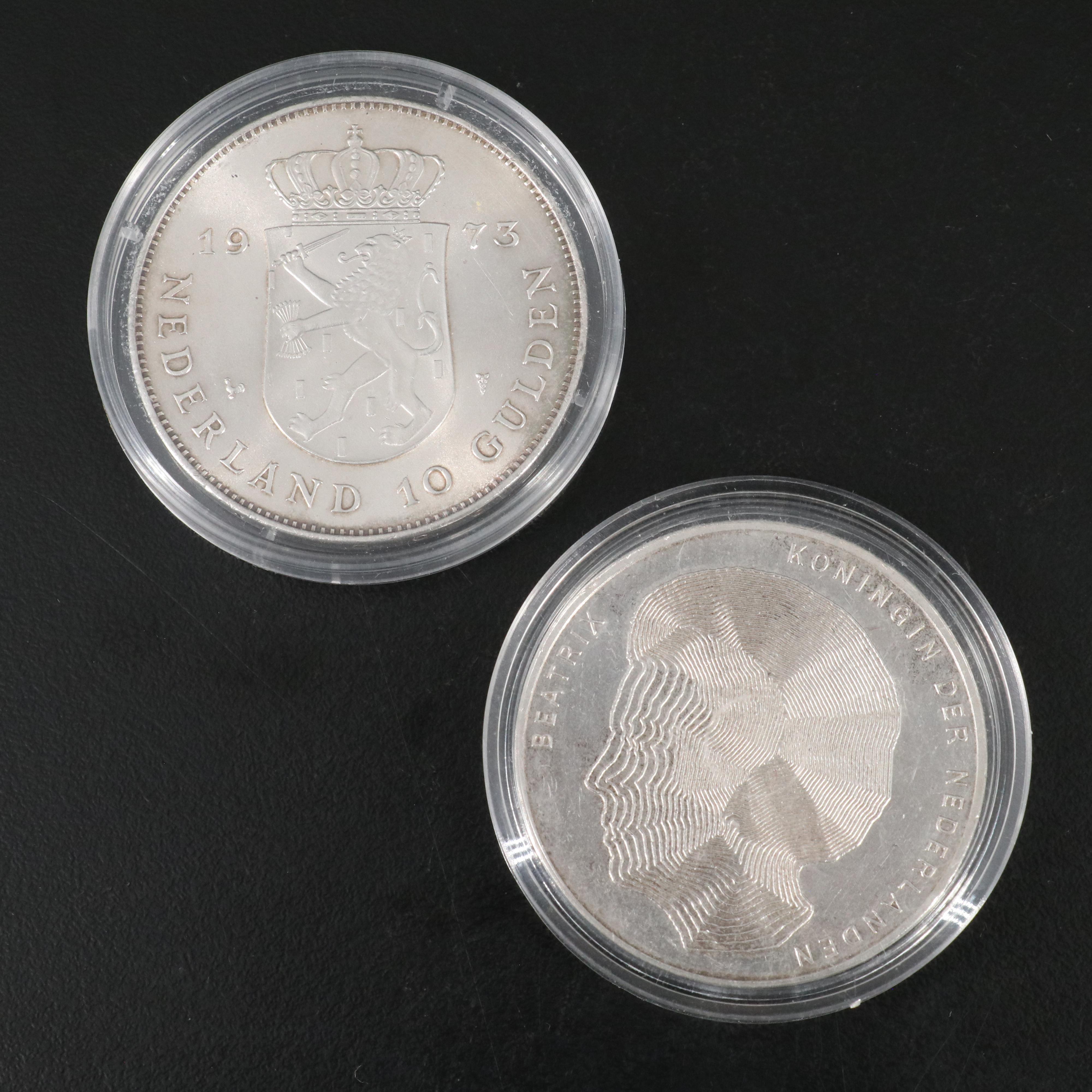Collection of Six Different Modern Silver Coins From the Netherlands