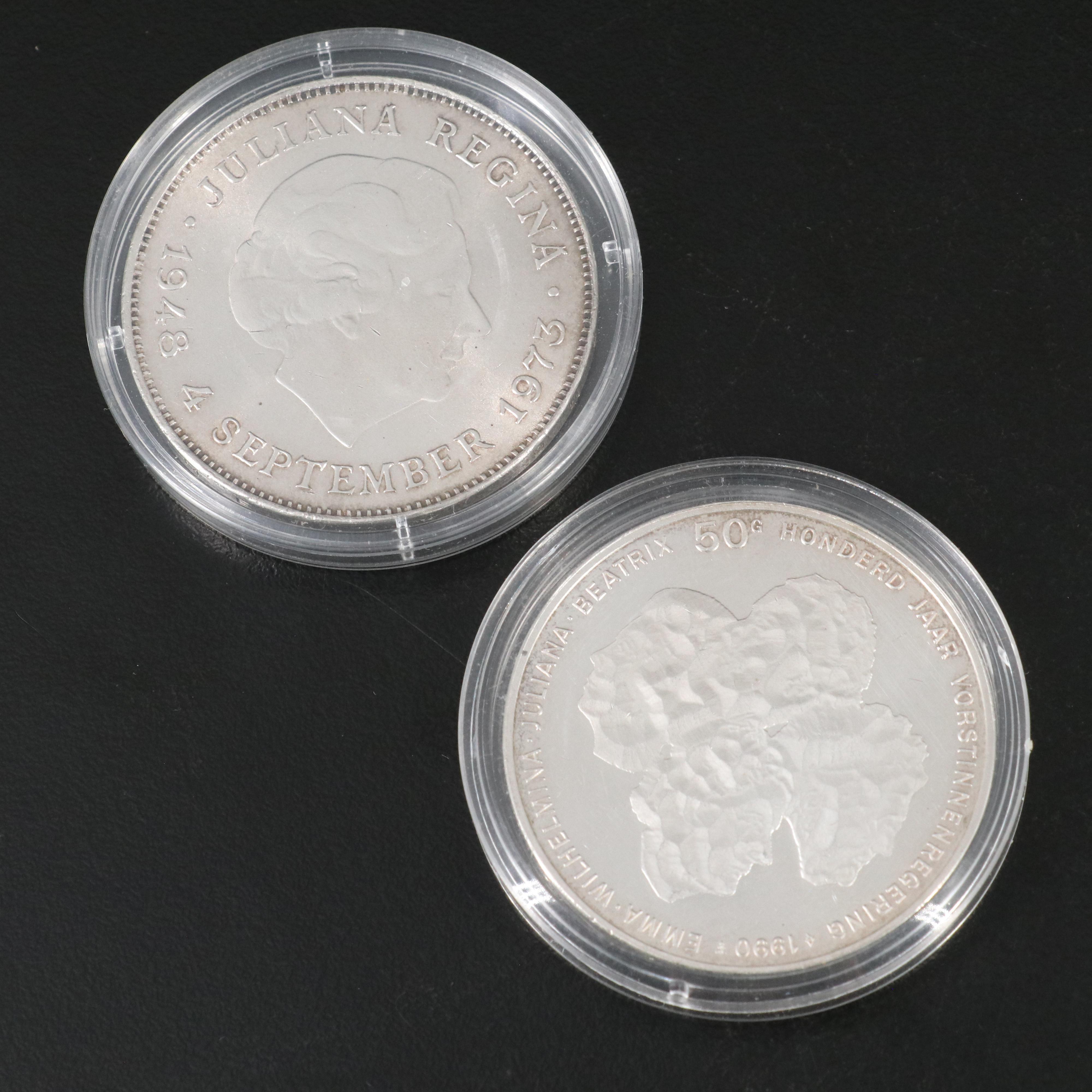 Collection of Six Different Modern Silver Coins From the Netherlands